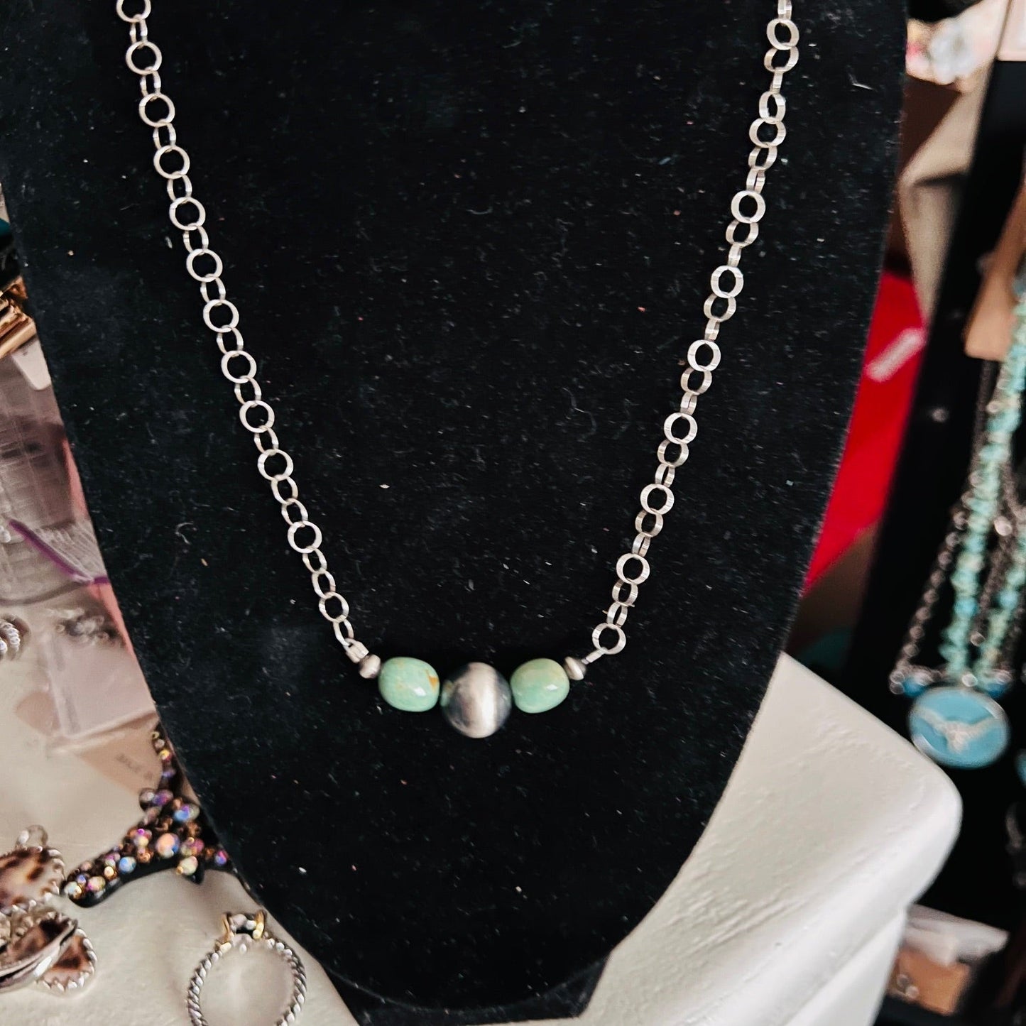 Sterling Silver and Turquoise Bead Necklace