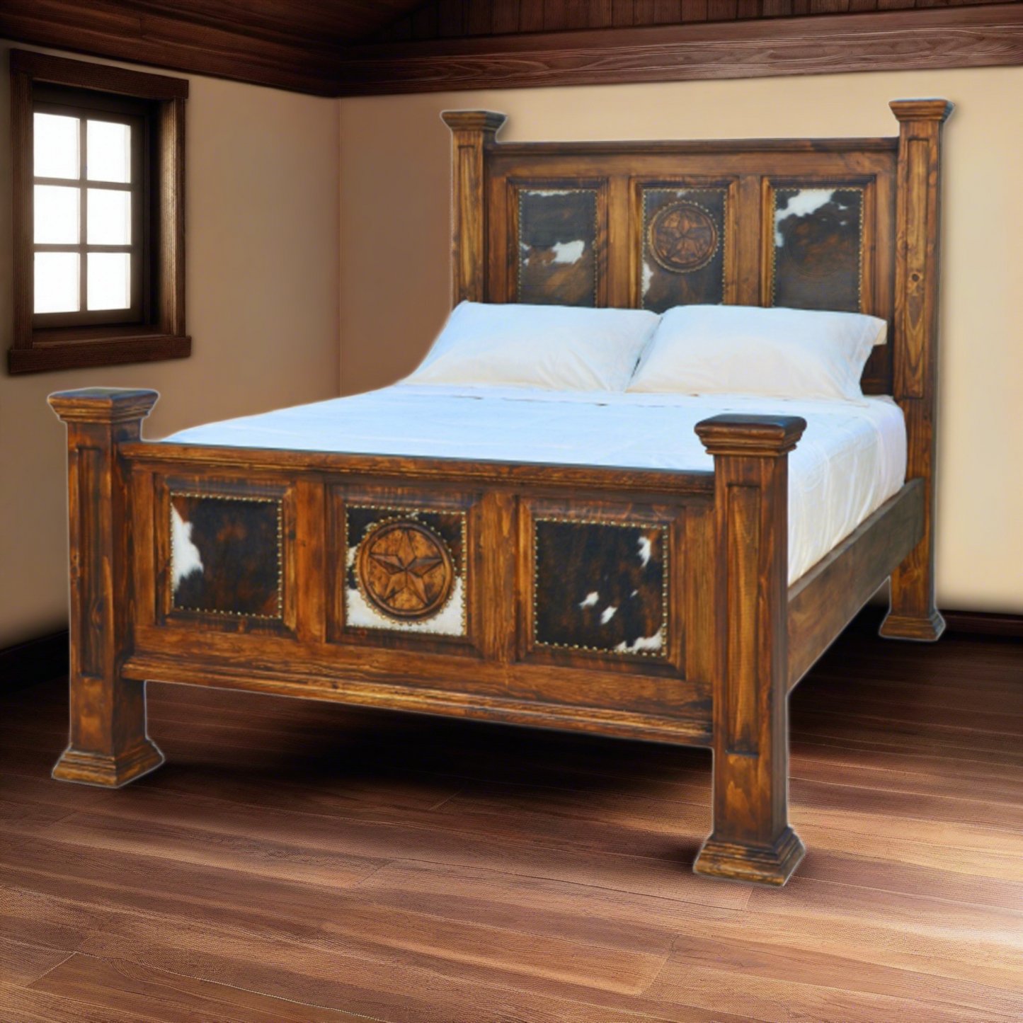 Santa Rita Rustic Bed with Cowhide in Dark Wax