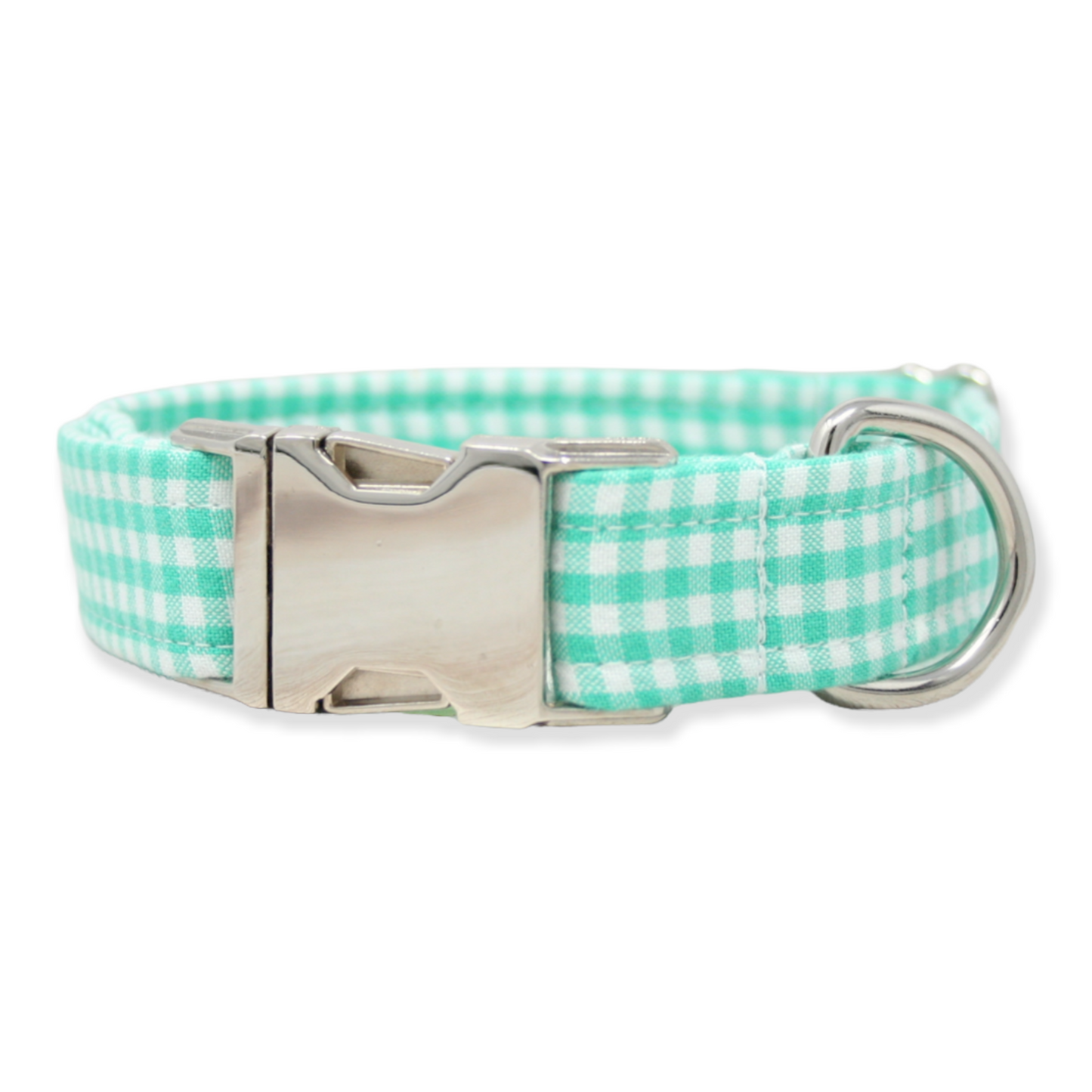Mint Gingham Dog Collar