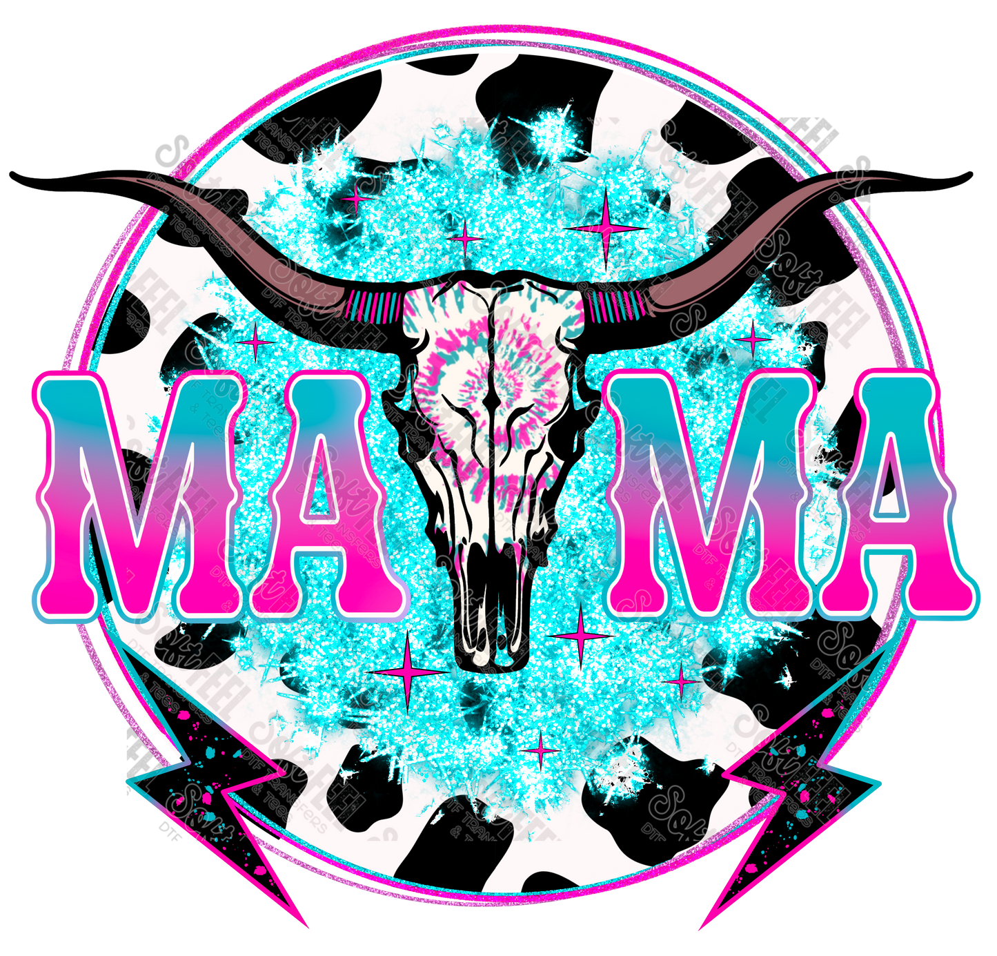 Mama Skull - Retro / Women's / Western - Direct To Film Transfer / DTF - Heat Press Clothing Transfer