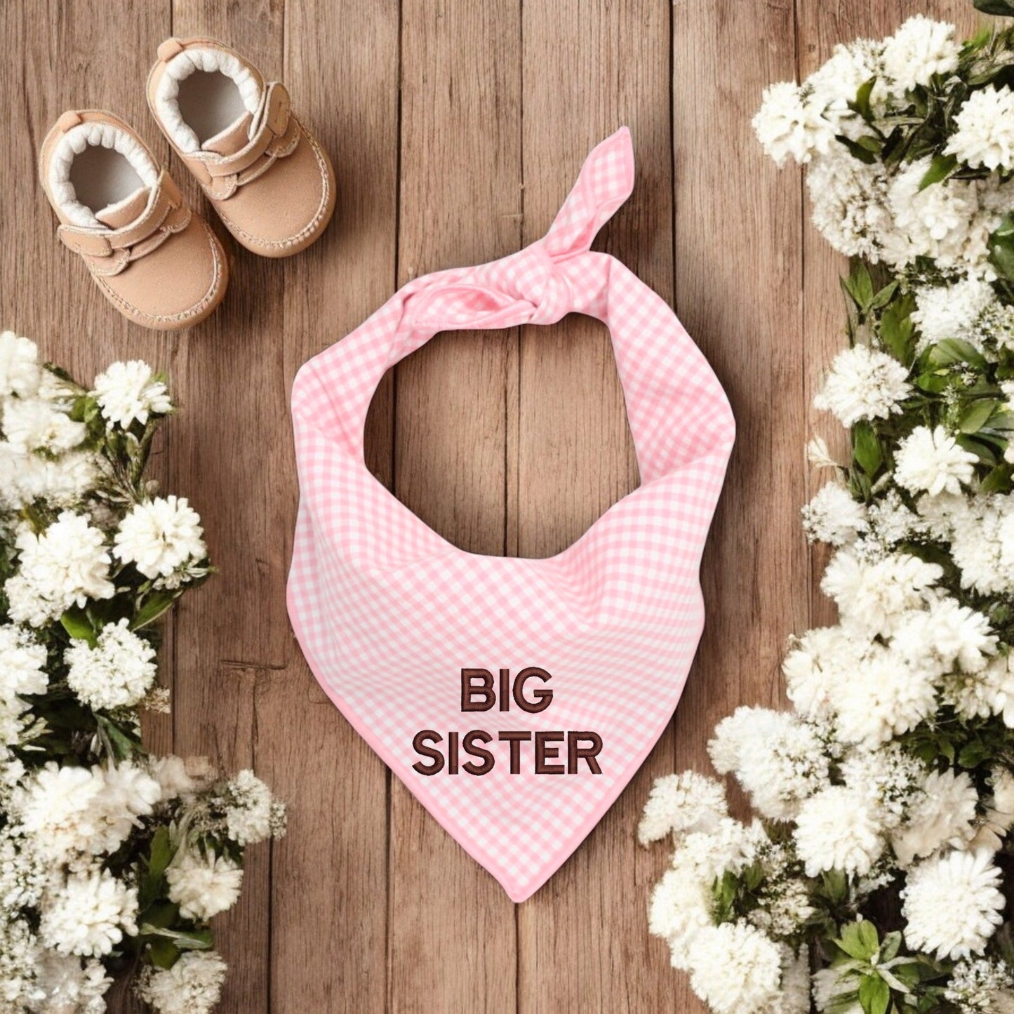 BIG SISTER DOG BANDANA | PINK GINGHAM