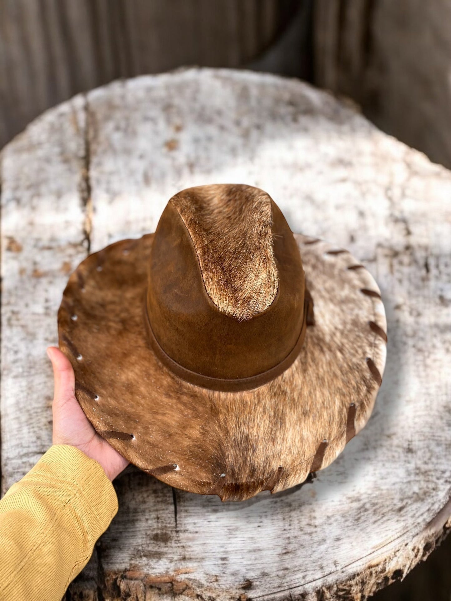 Small Western Tan Cowhide & Genuine Leather Hat