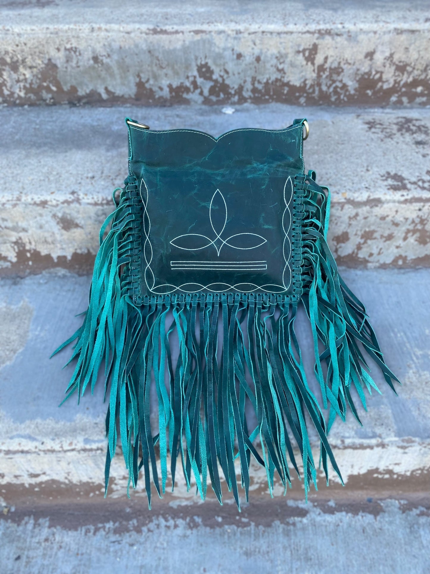 BootStitch Emerald Leather Crossbody Fringe