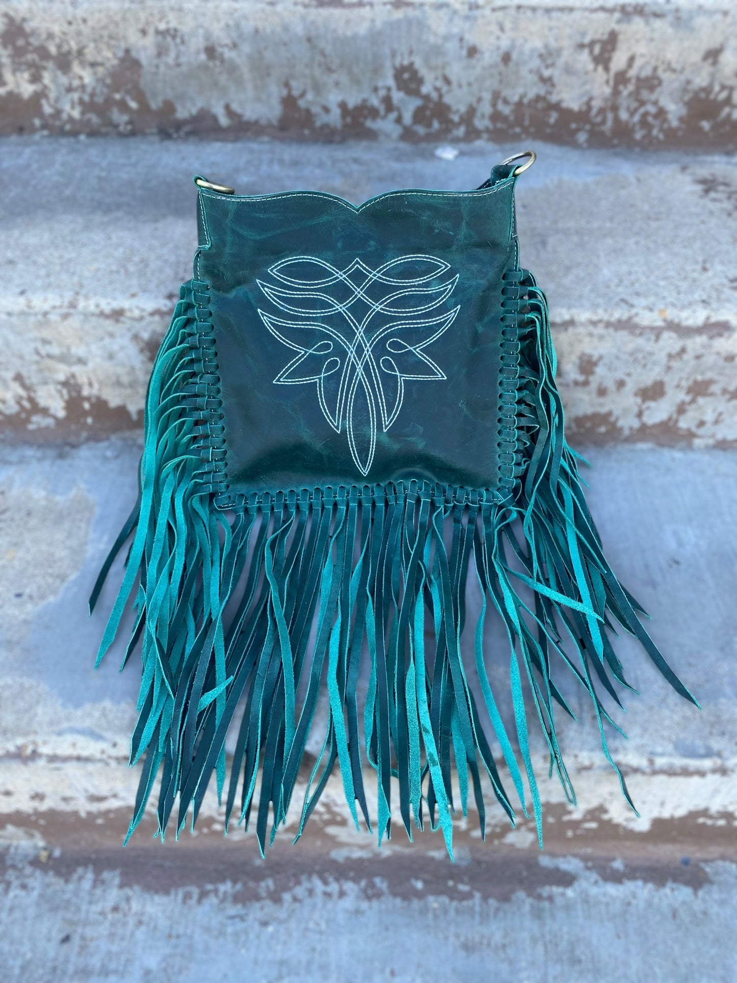 Bluebell Emerald Leather Crossbody Fringe