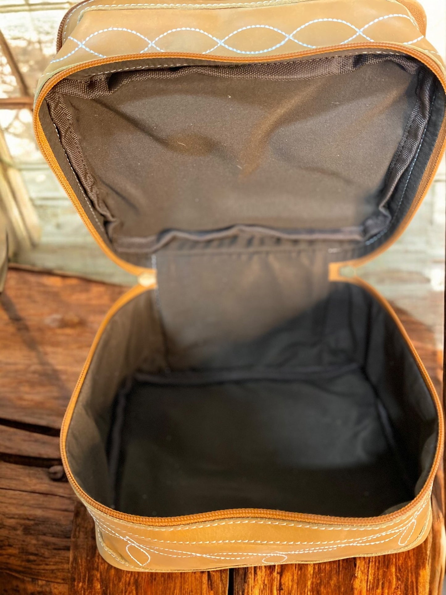 Tan BootStitch Hand Mirror Makeup Box