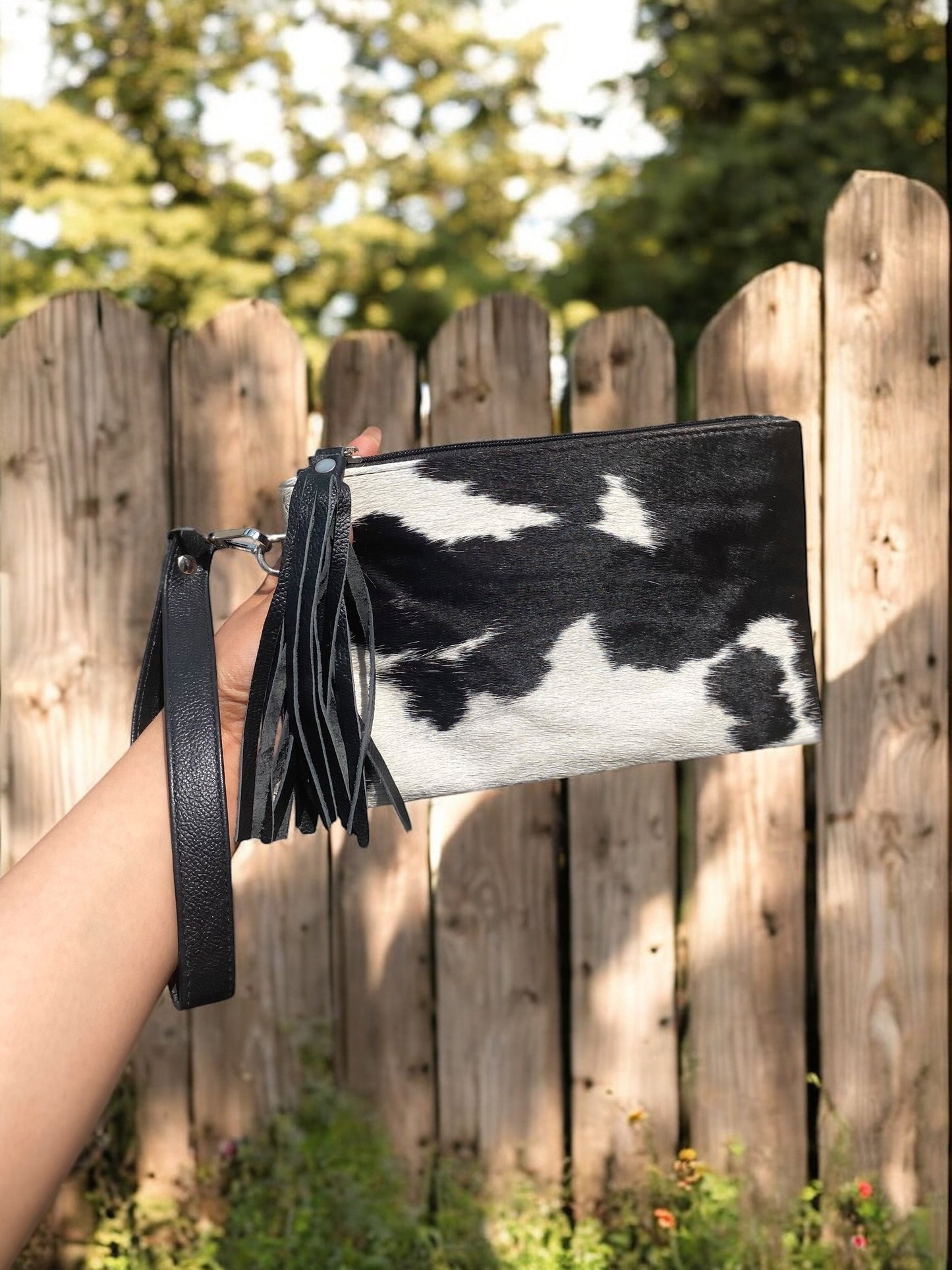 Fringe Cowhide Wristlet