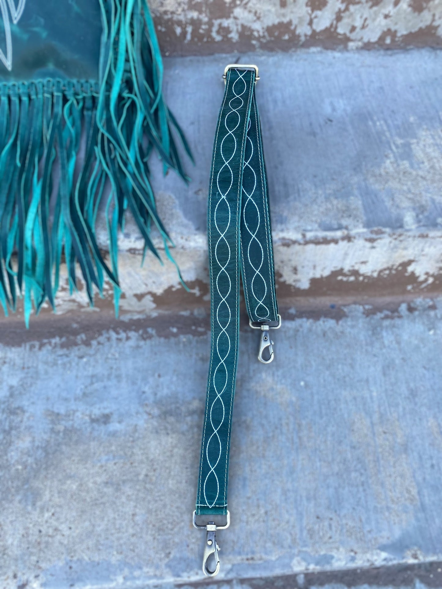 BootStitch Emerald Leather Crossbody Fringe