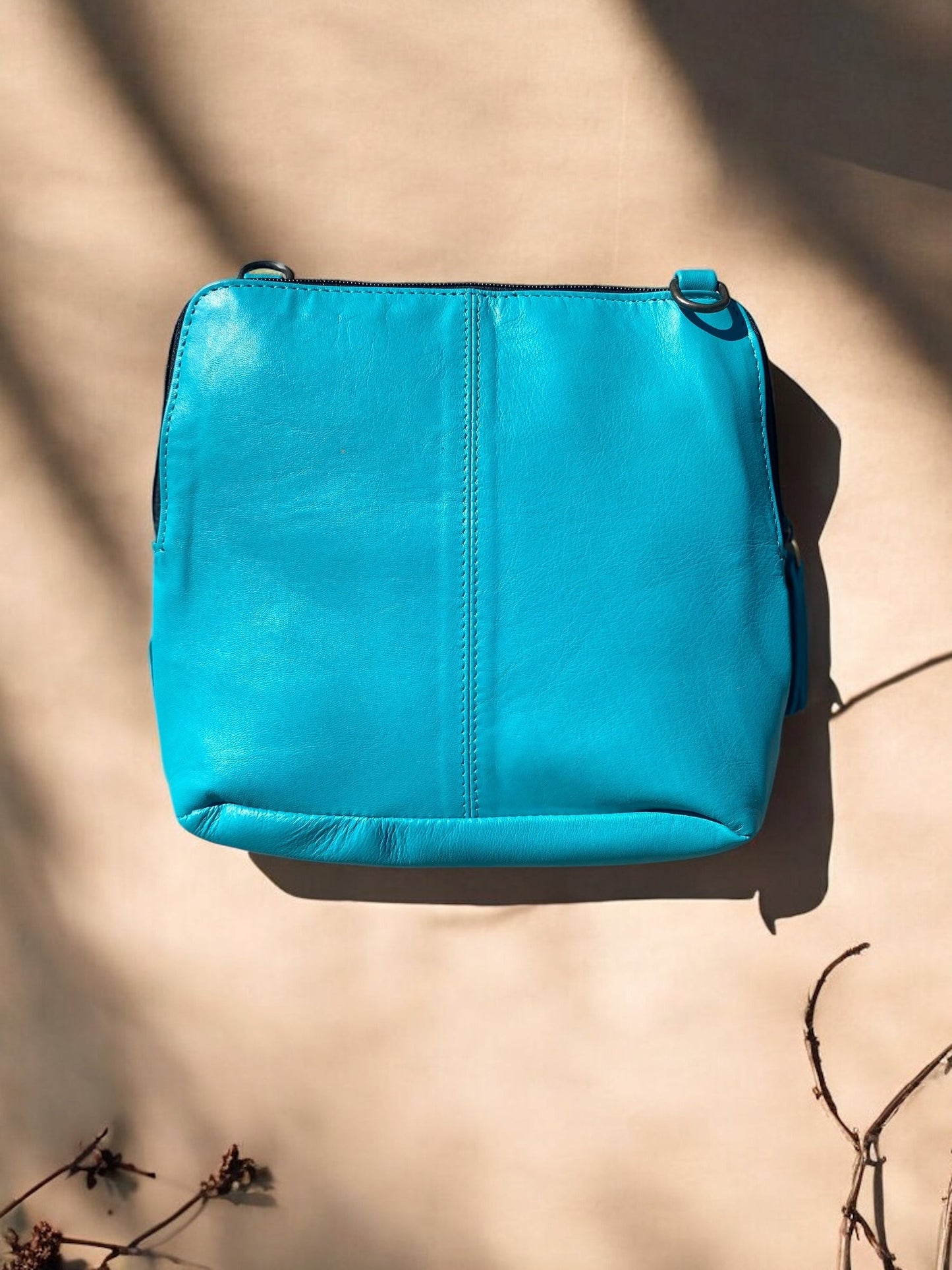 Turquoise Genuine Tooled Leather Crossbody