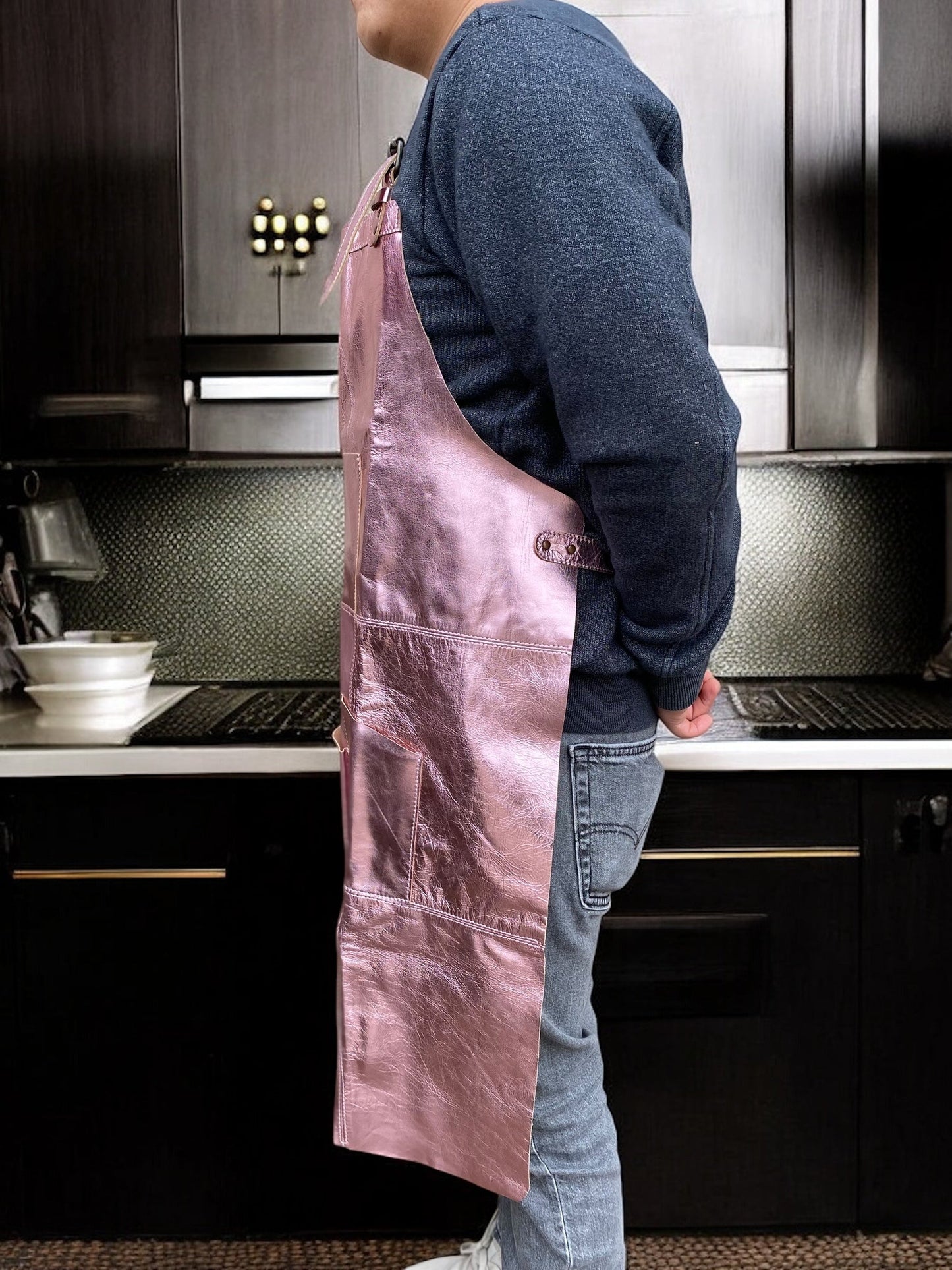 Pink Foil Leather Apron