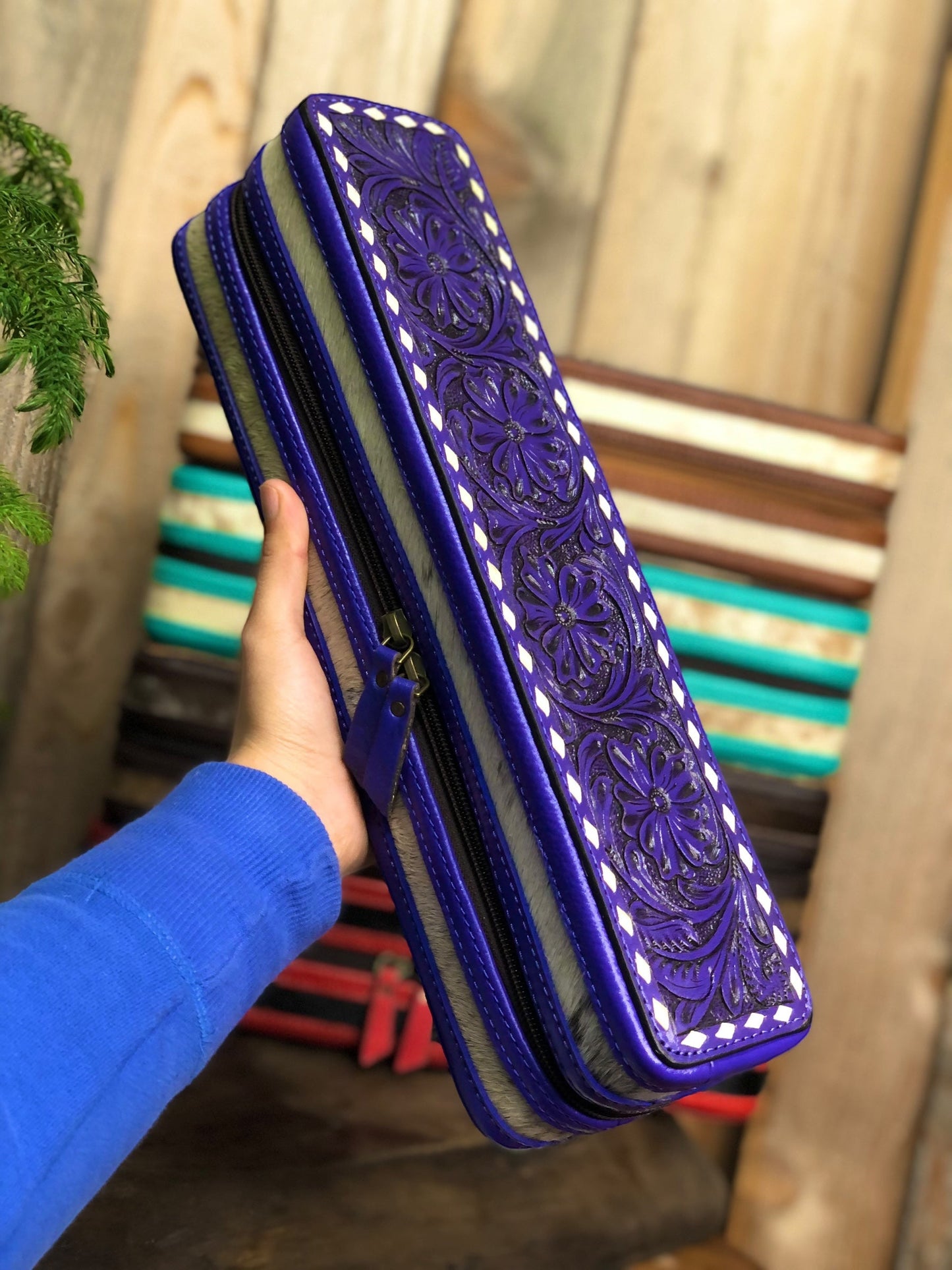 Purple Cowhide Tooled Iron Case curling hot iron