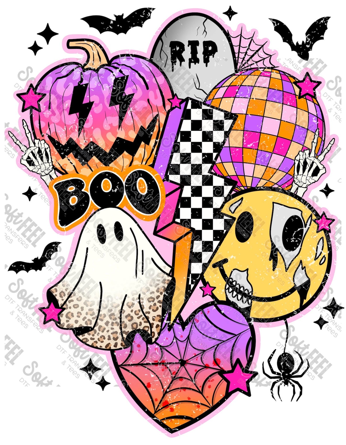 Retro Halloween Grunge Collage - Youth / Retro / Halloween - Direct To Film Transfer / DTF - Heat Press Clothing Transfer