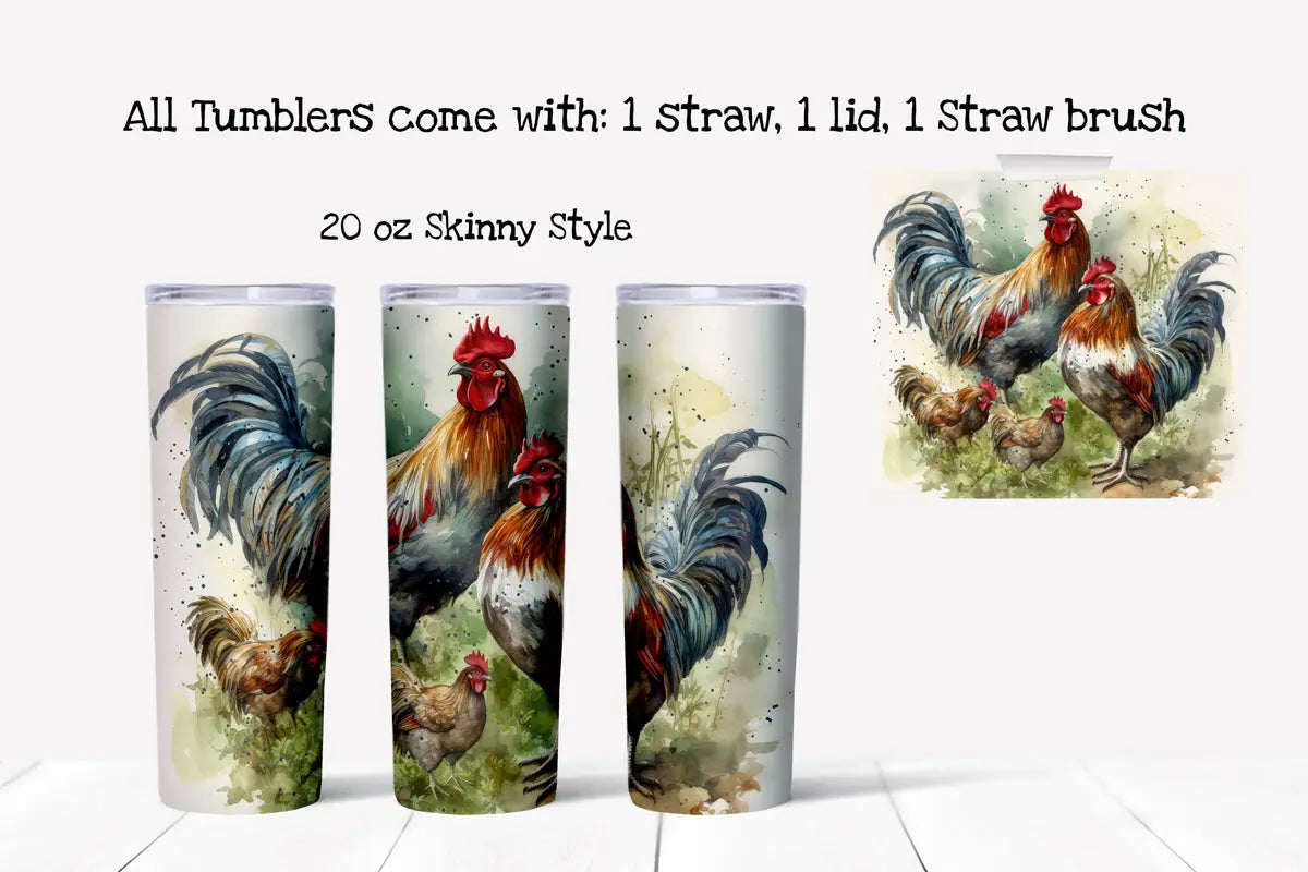 Rooster and Hen Watercolor Paradise 20 oz Tumbler