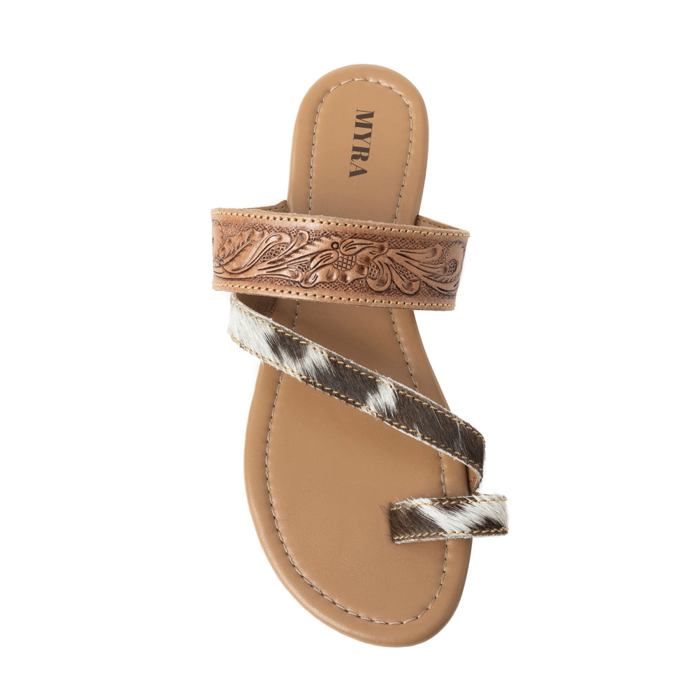 Myra LaDonna Trail Handtooled Sandals for Women – Dark Brown Western Hairon Slip-Ons for Ranch Days & Rodeo Nights