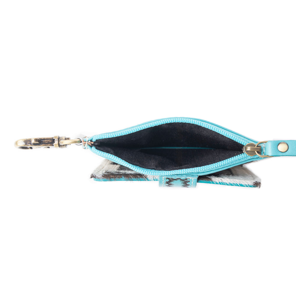 Myra Wildflowers of the Prairie Embossed Leather Wallet with Hairon - Turquoise Snap Mini Wallet with Coin Pouch for Women