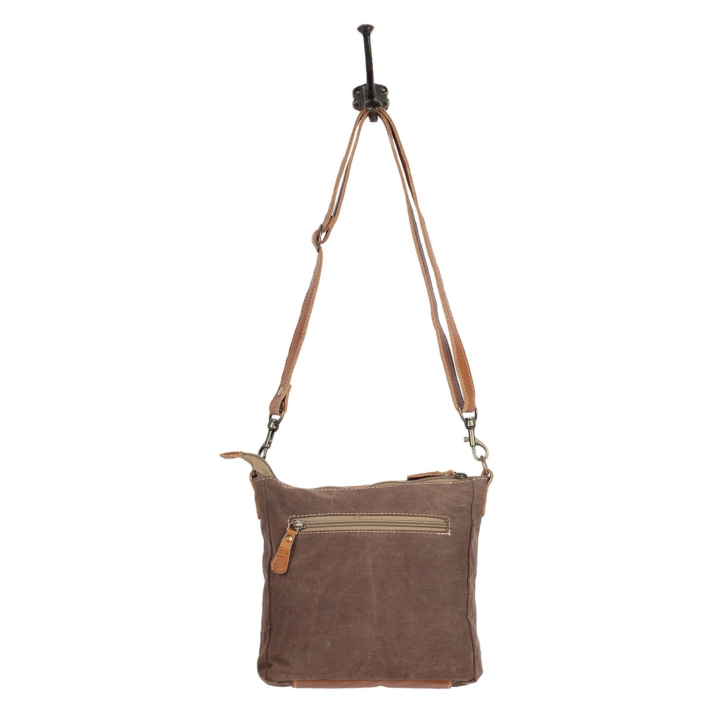 Myra Dizzy Circle Leather Shoulder Bag for Women – Sunburst Floral Print, Adjustable Strap, Rustic Everyday Companion