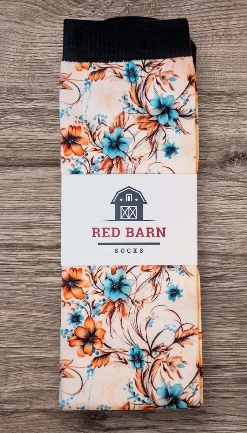 Cowgirl Blossoms Red Barn Boot Sock