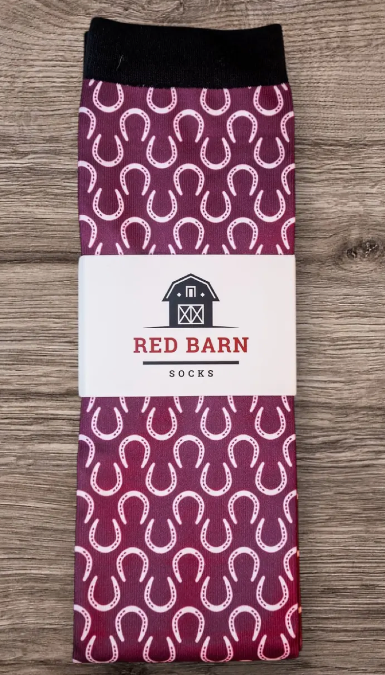 Horseshoe Harmony REd Barn Boot Sock