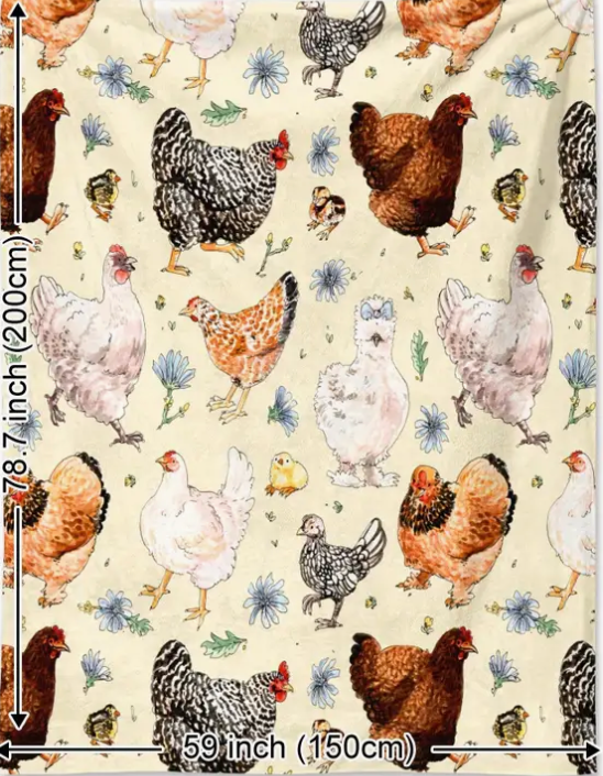 Cozy Watercolor Chicken and Floral Blanket