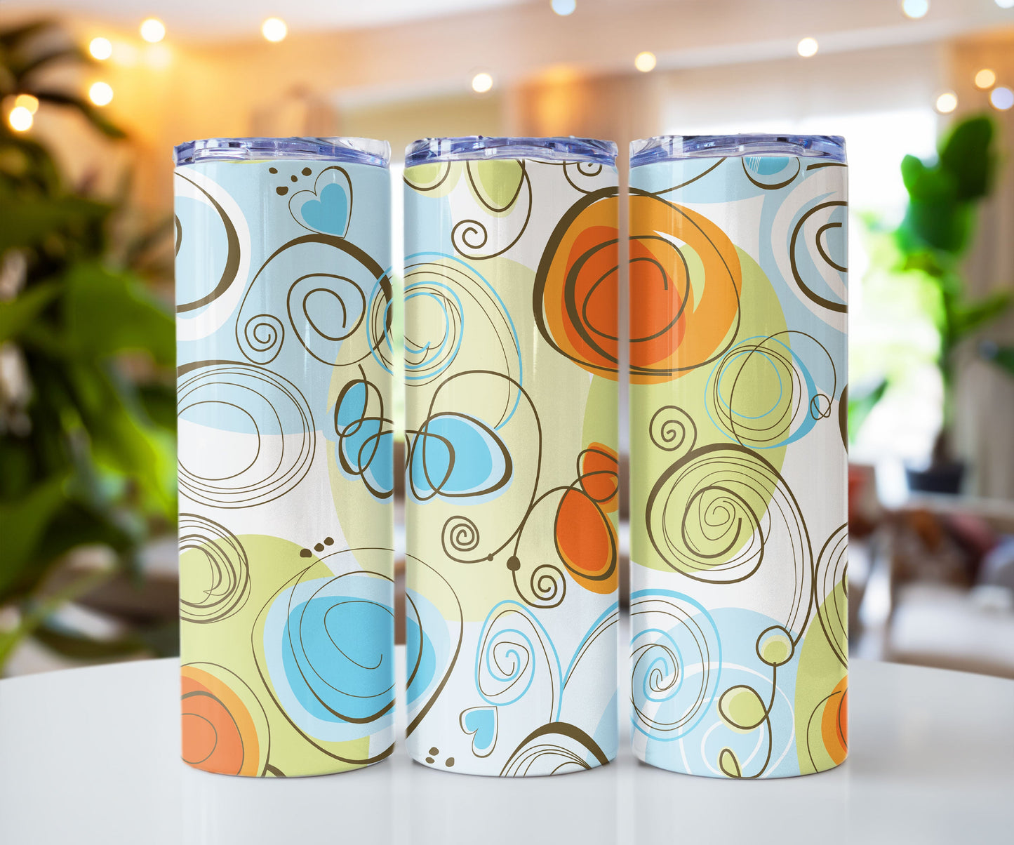 Abstract Turquoise and Orange whirlies Tumbler 20 oz Custom Tumbler