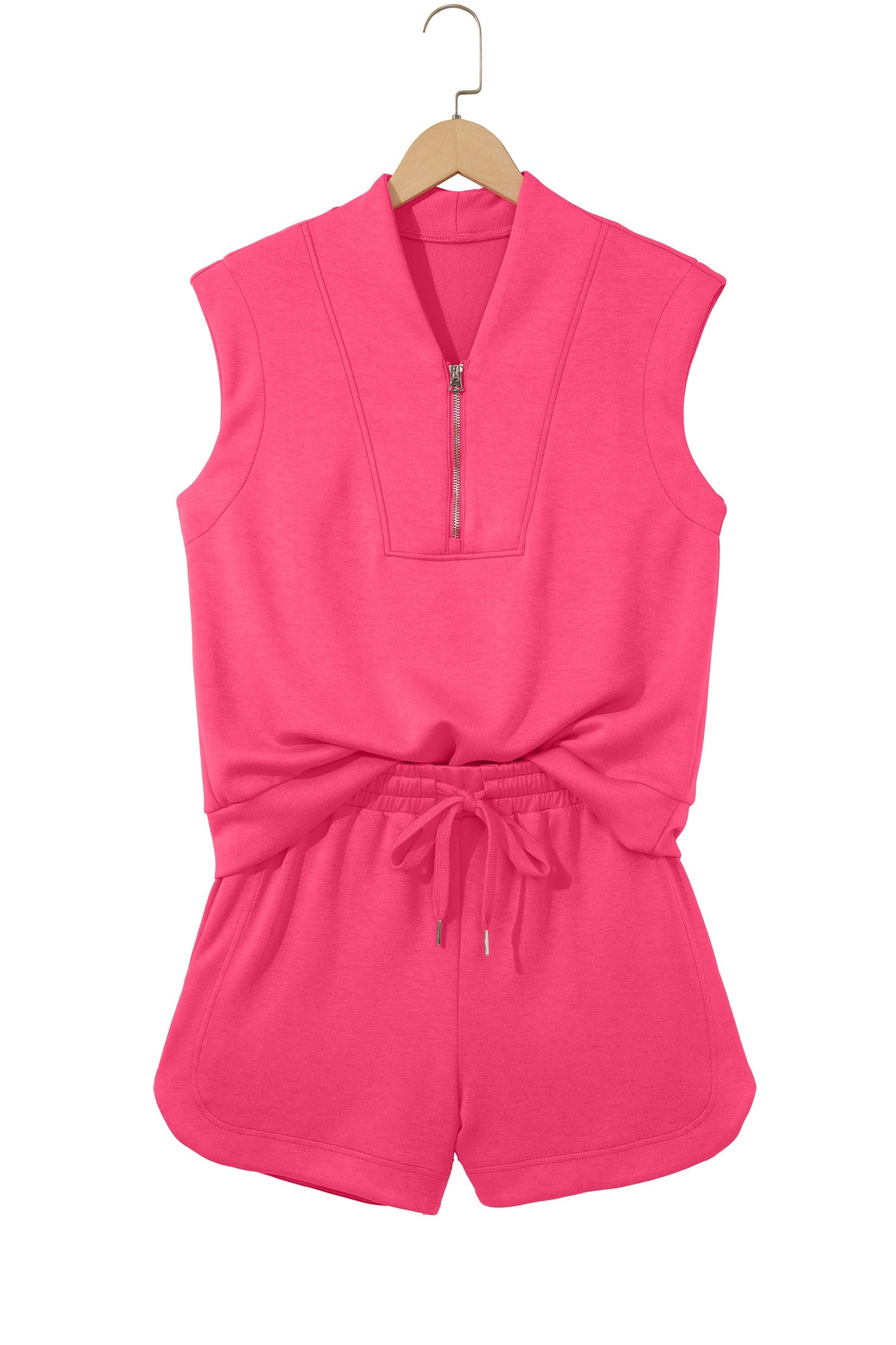 Quarter Zip Sleeveless Top & Drawstring Shorts Set
