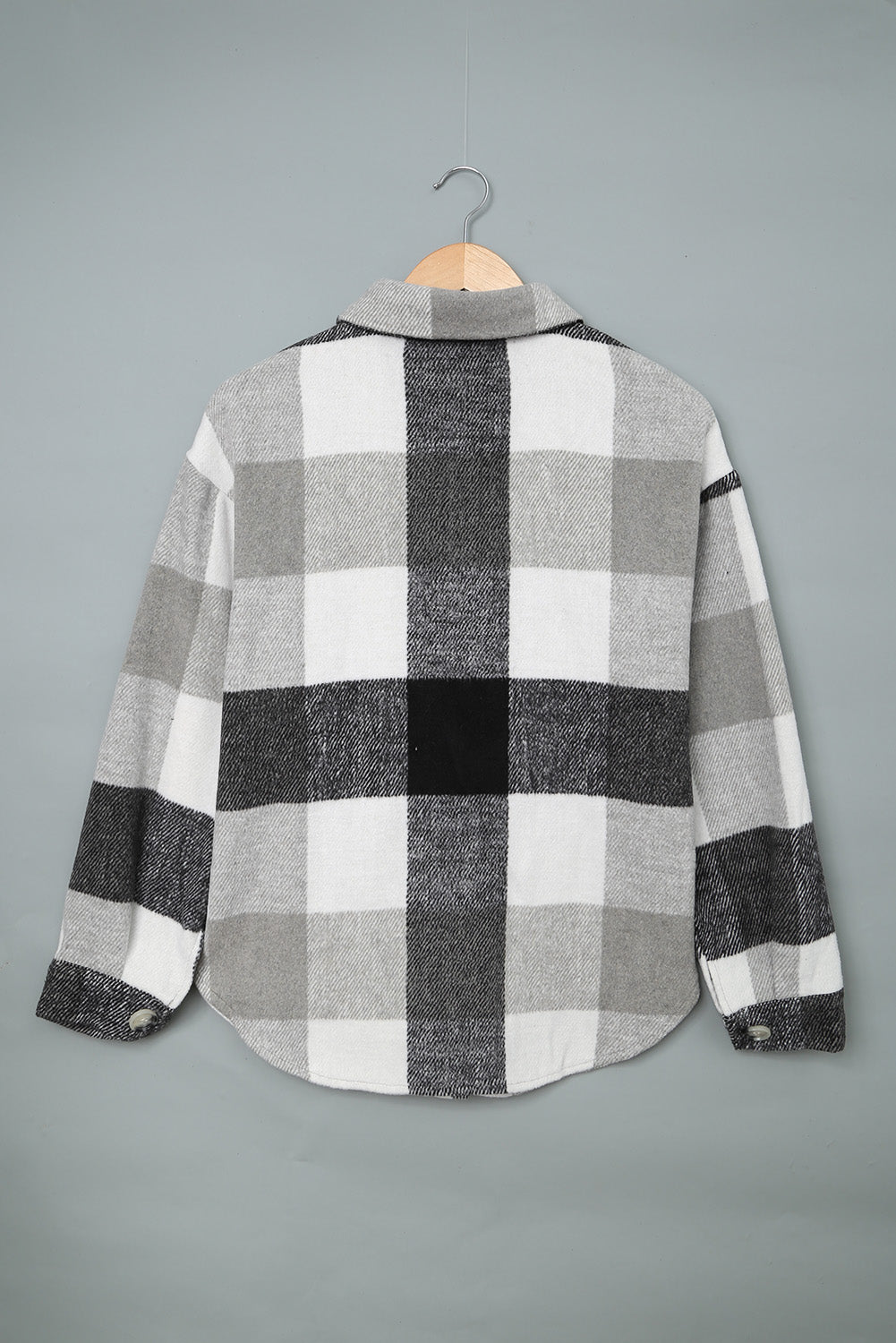 Plaid Colorblock Button-Up Long Sleeve Pocketed Shacket