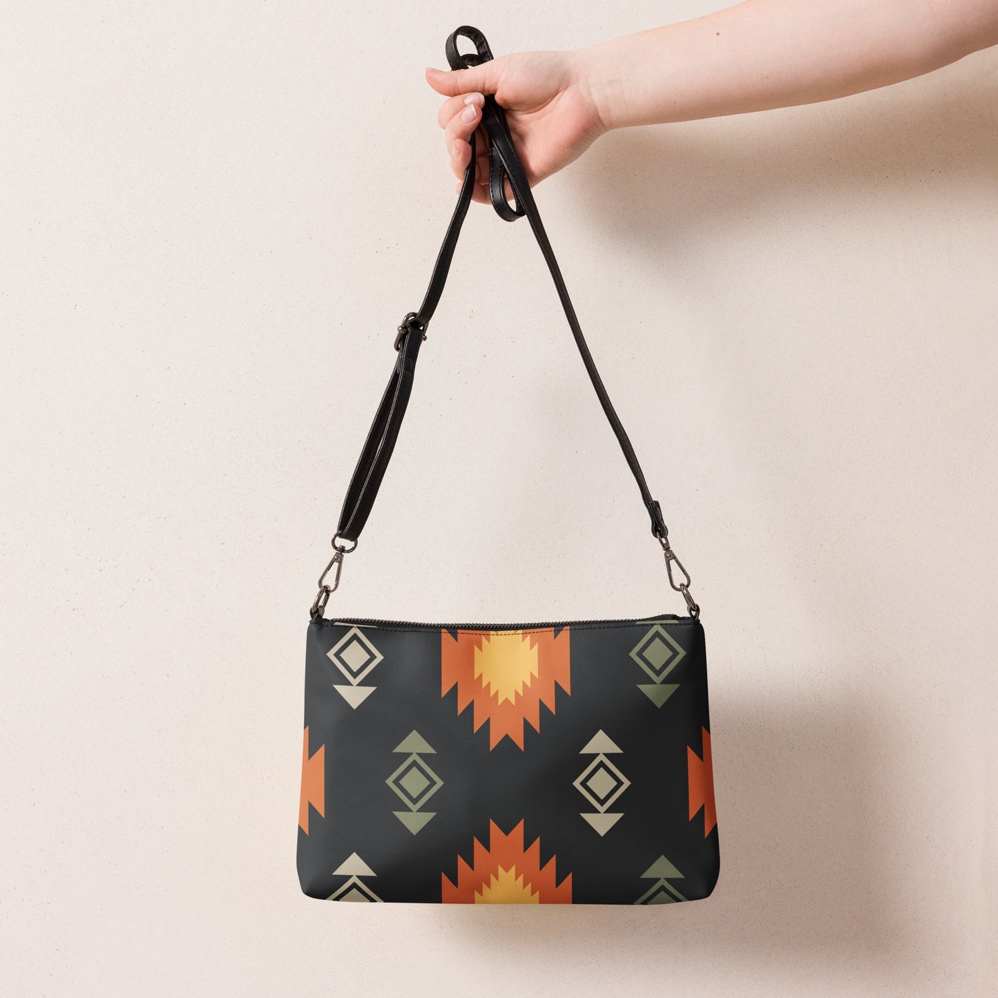 Black Aztec Crossbody bag with Adjustable Strap