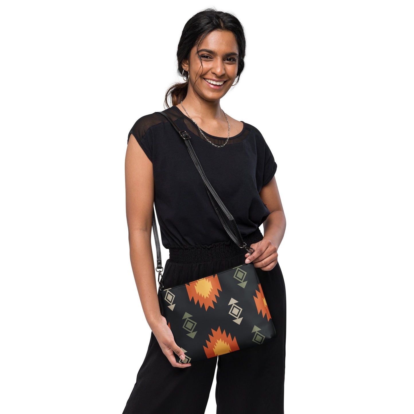 Black Aztec Crossbody bag with Adjustable Strap