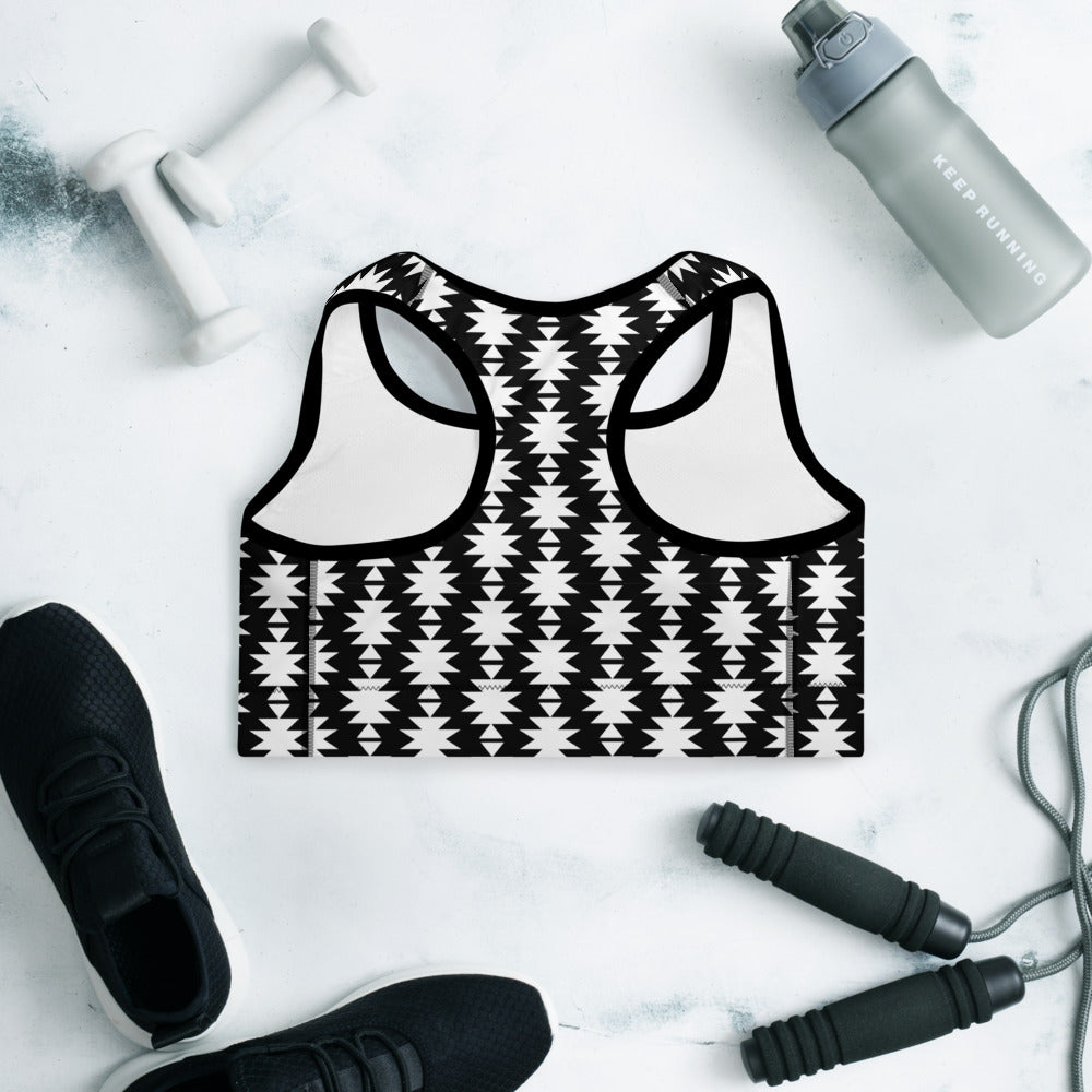 White Aztec Padded Sports Bra