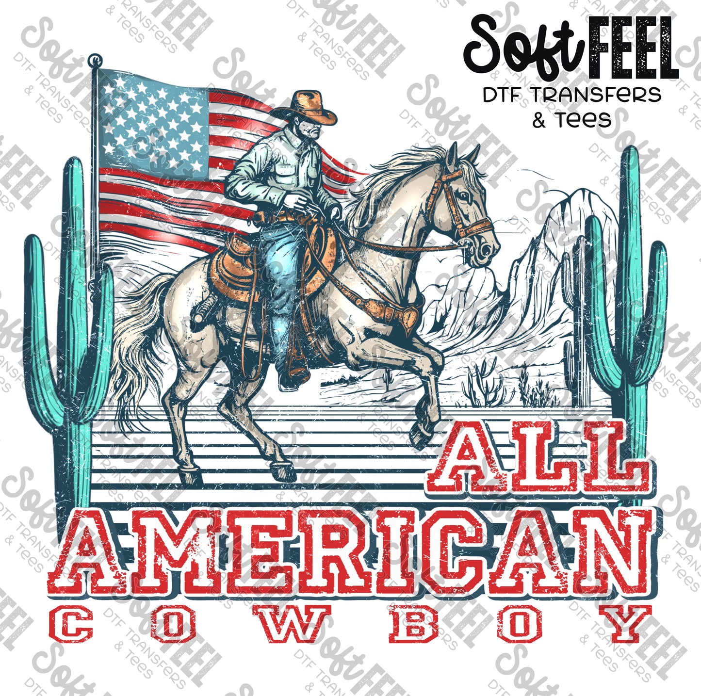 All American Cowboy - Men's / Western - Direct To Film Transfer / DTF - Heat Press Clothing Transfer