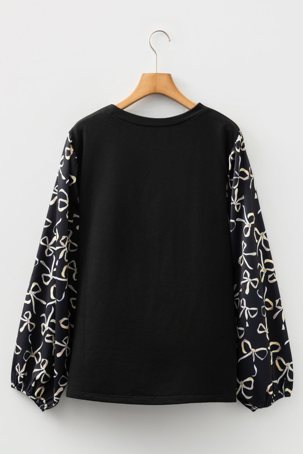 Plus Size Bow Patchwork Long Sleeve Blouse