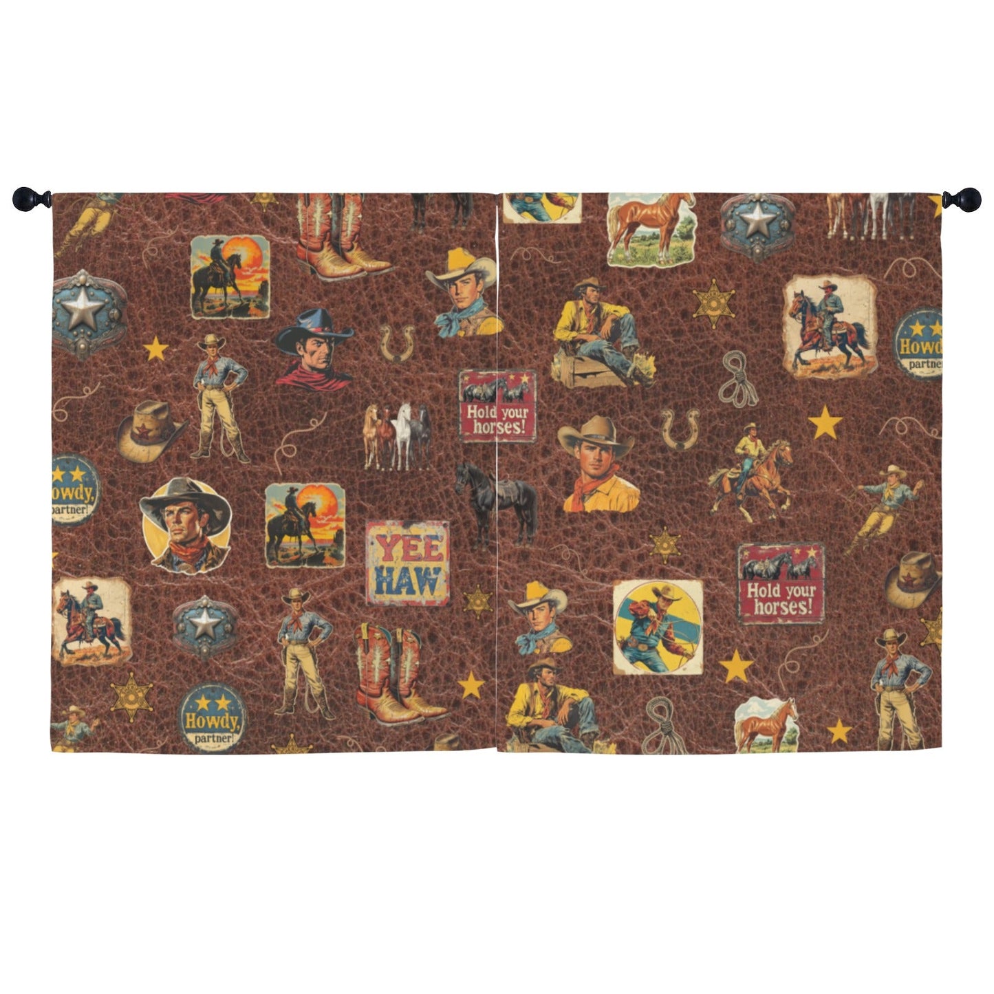 Vintage Cowboy Collage Western Curtains 52" x 63" Made in America
