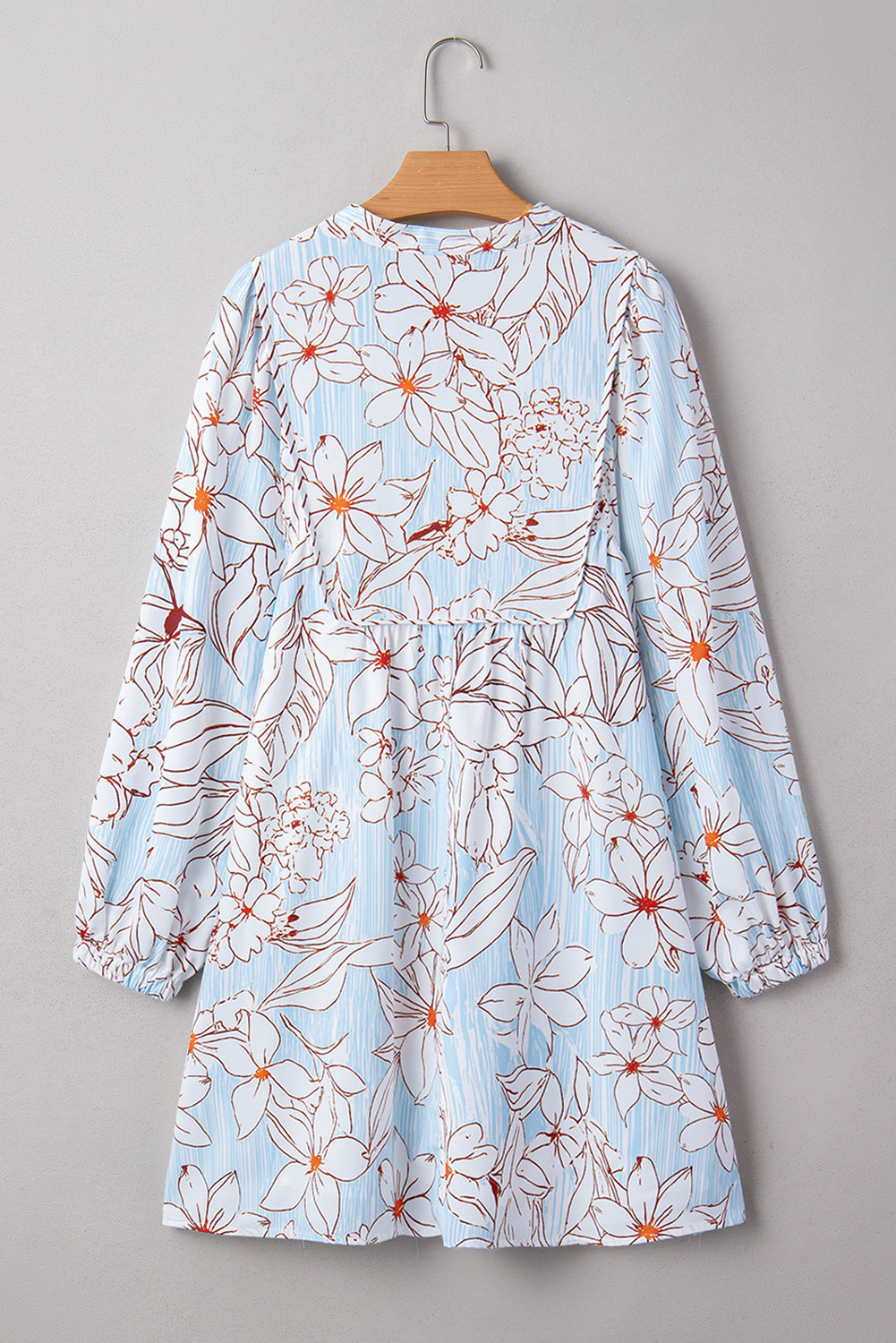 Floral Tie Neck Long Sleeve Mini Dress