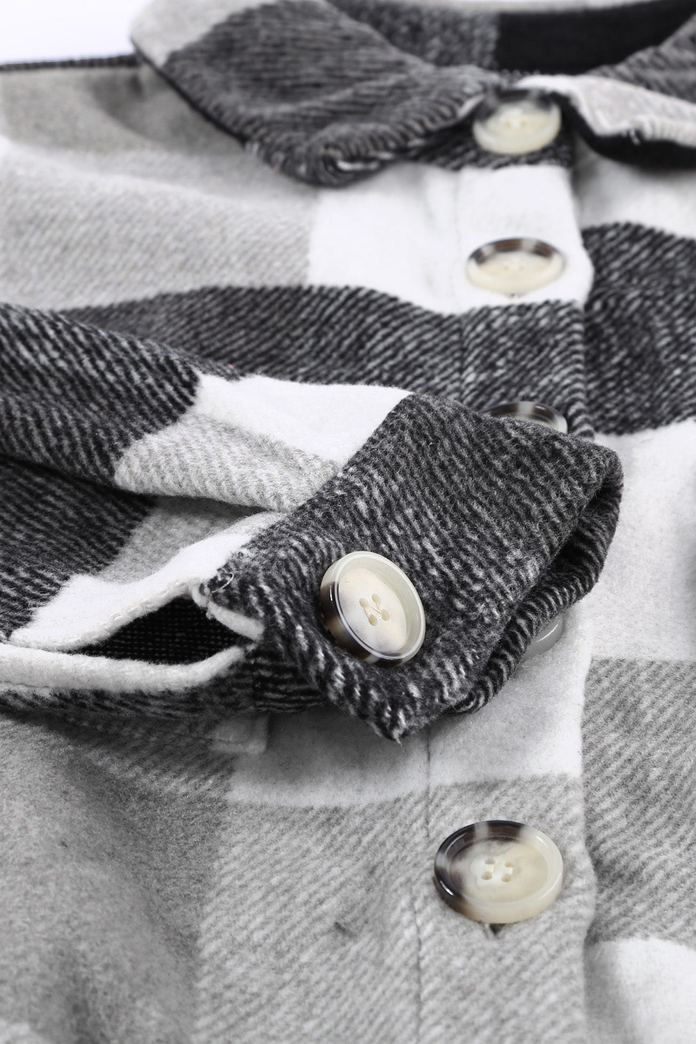 Plaid Colorblock Button-Up Long Sleeve Pocketed Shacket
