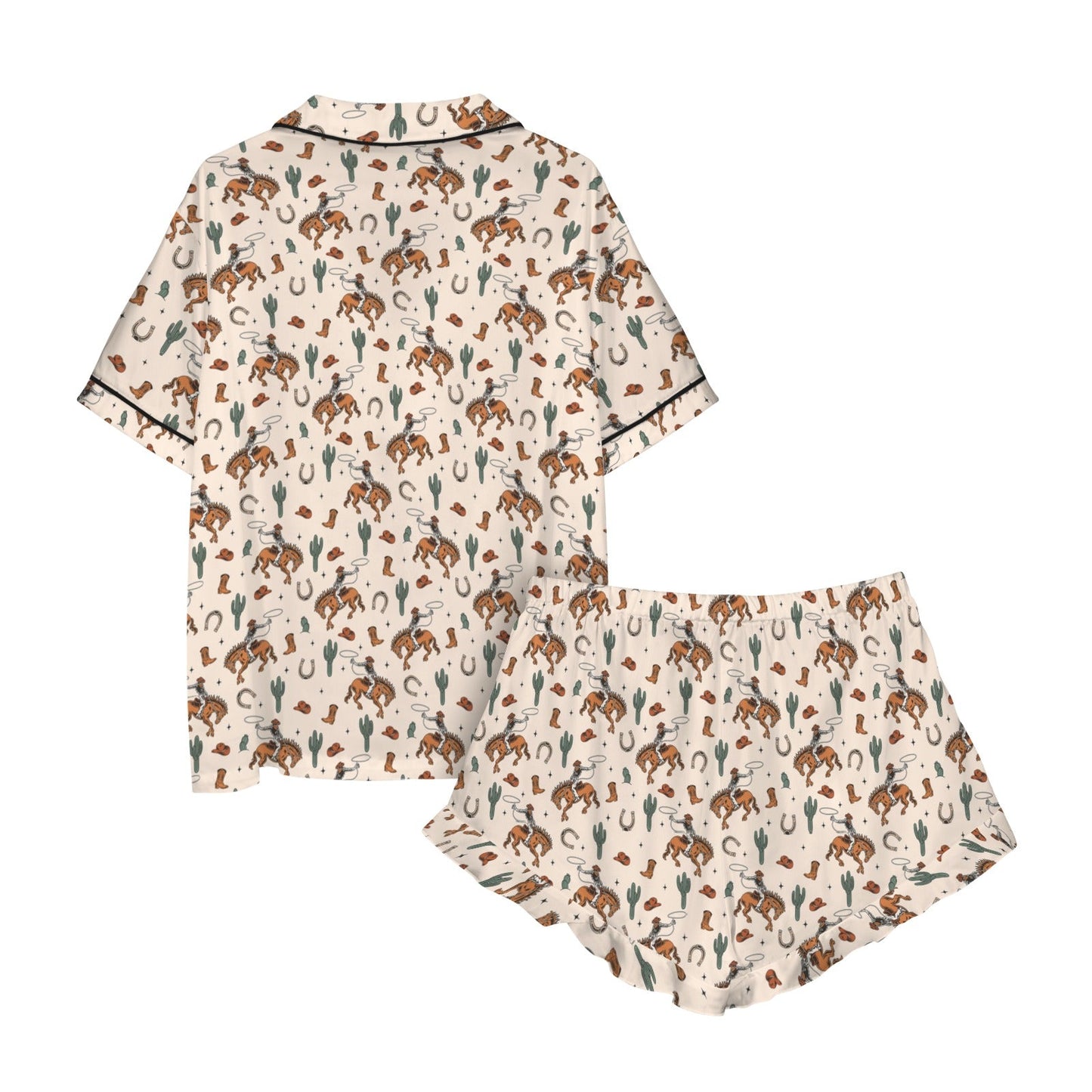 Rodeo Cowboy Western Satin Ruffle Pajama Set