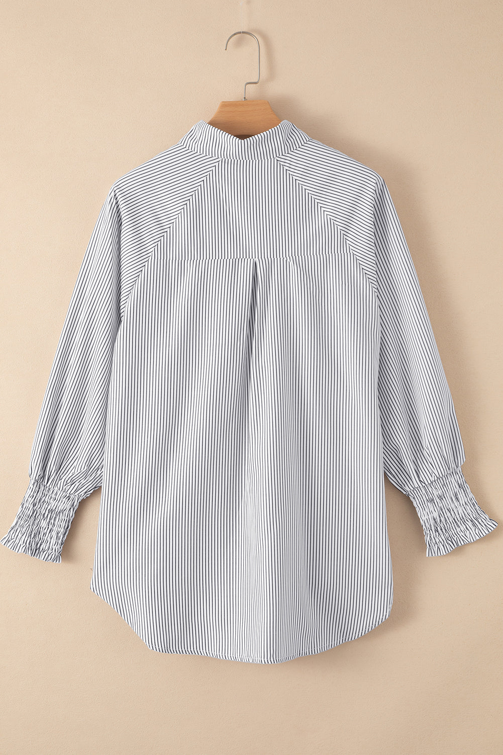 Stripe Smocked Button-Up Shirt