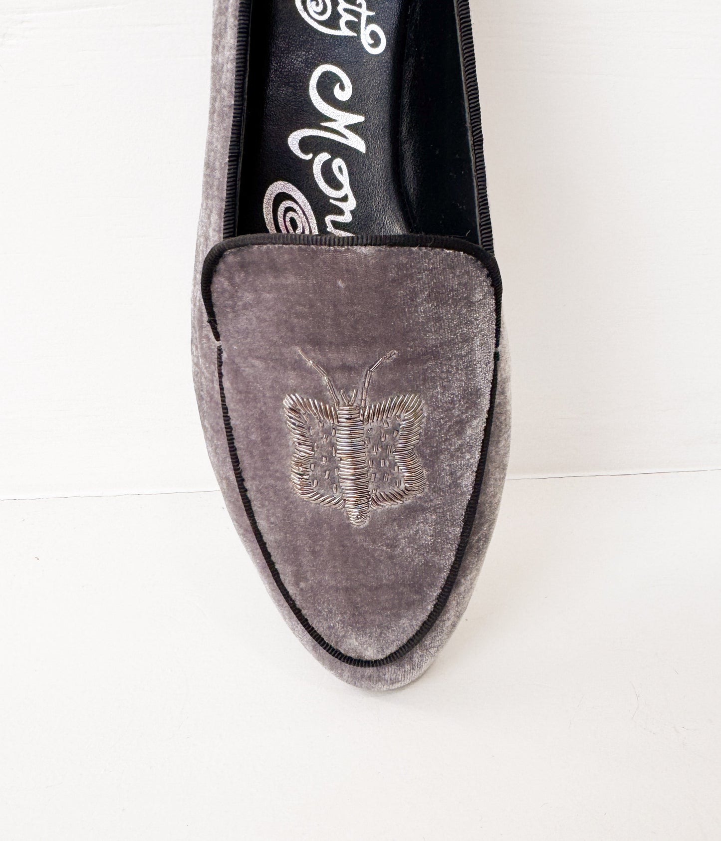 Butterfly Velvet Flats in Grey