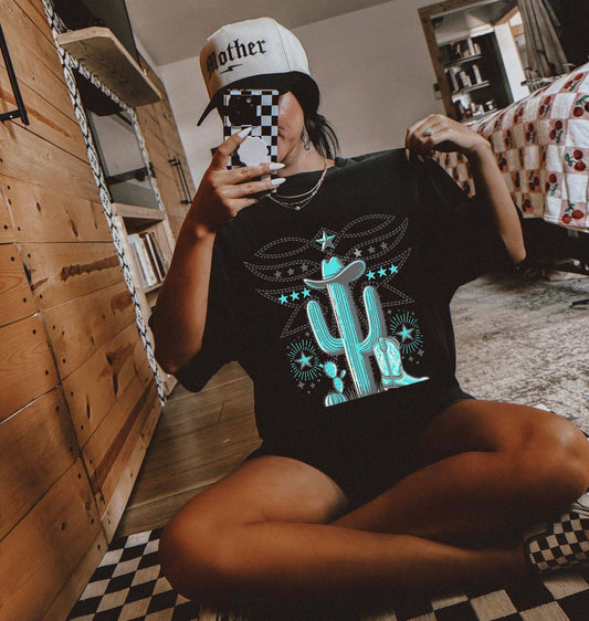 Cactus boot stitch turquoise