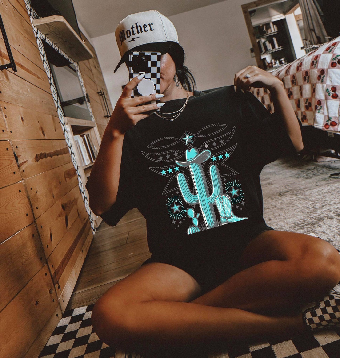 Cactus boot stitch turquoise