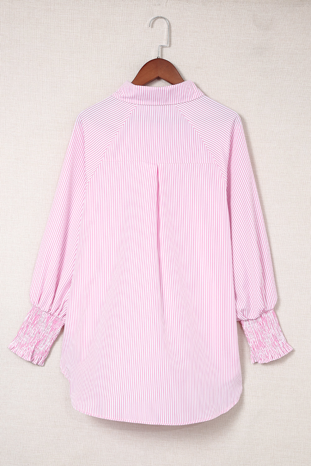 Stripe Smocked Button-Up Shirt