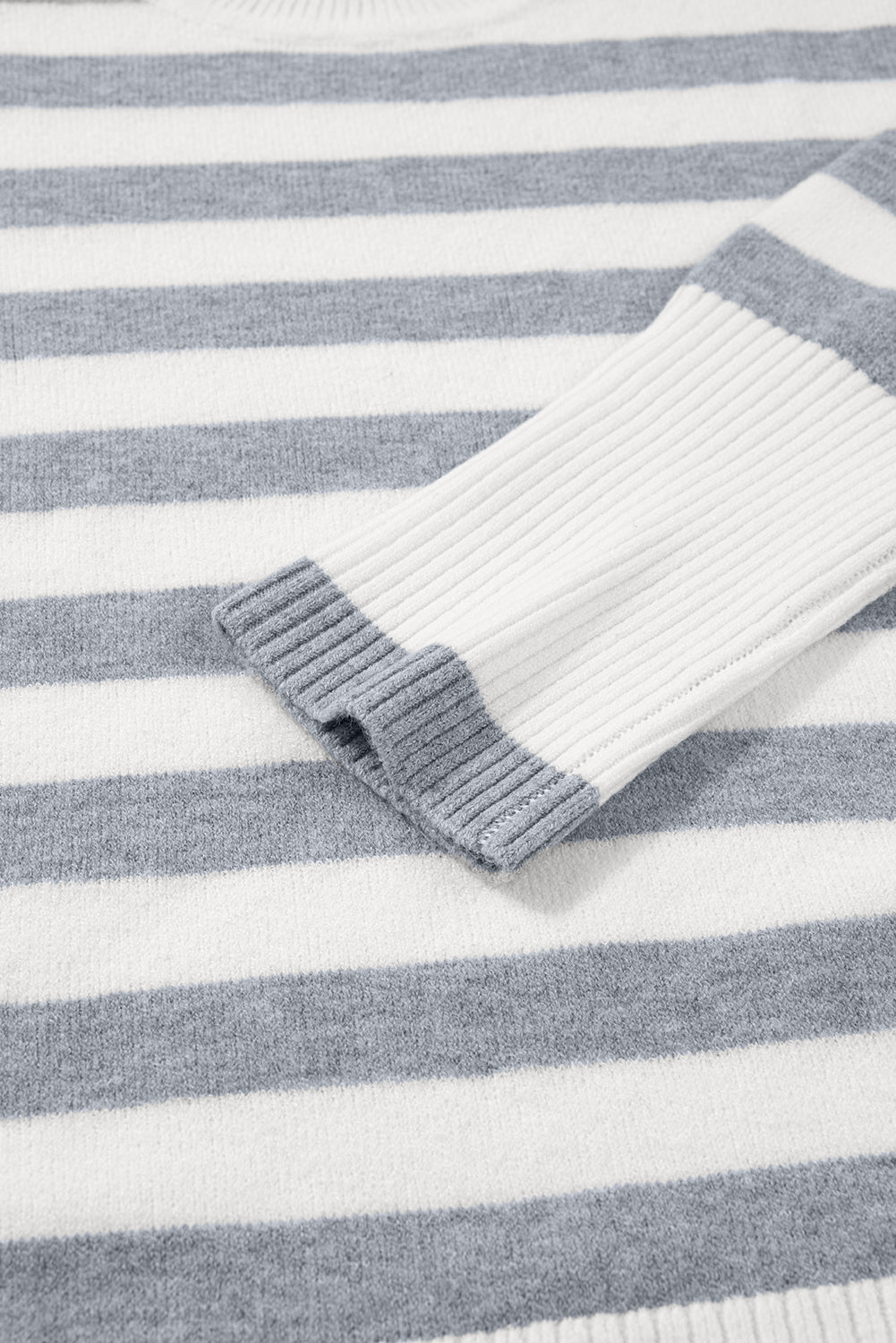 Stripe Ribbed Side-Button Drop Shoulder Sweater