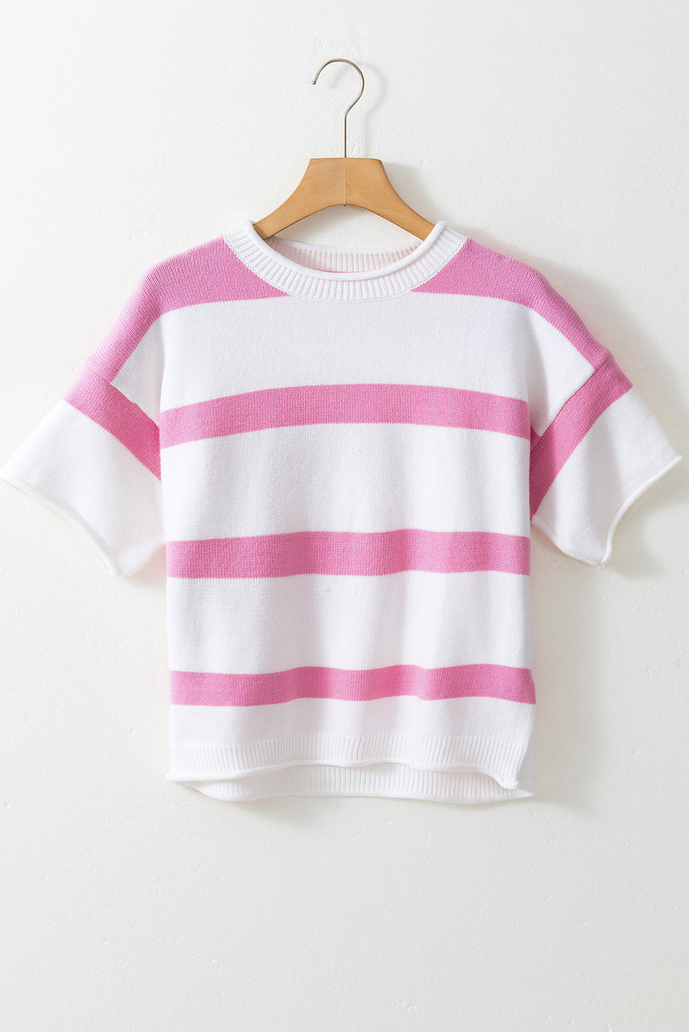 Stripe Knit Drop Short Sleeve Sweater