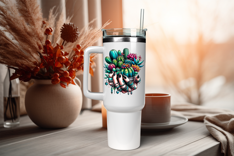 Cactus and Turquoise Gems 40 oz Insulated Tumbler with Handle