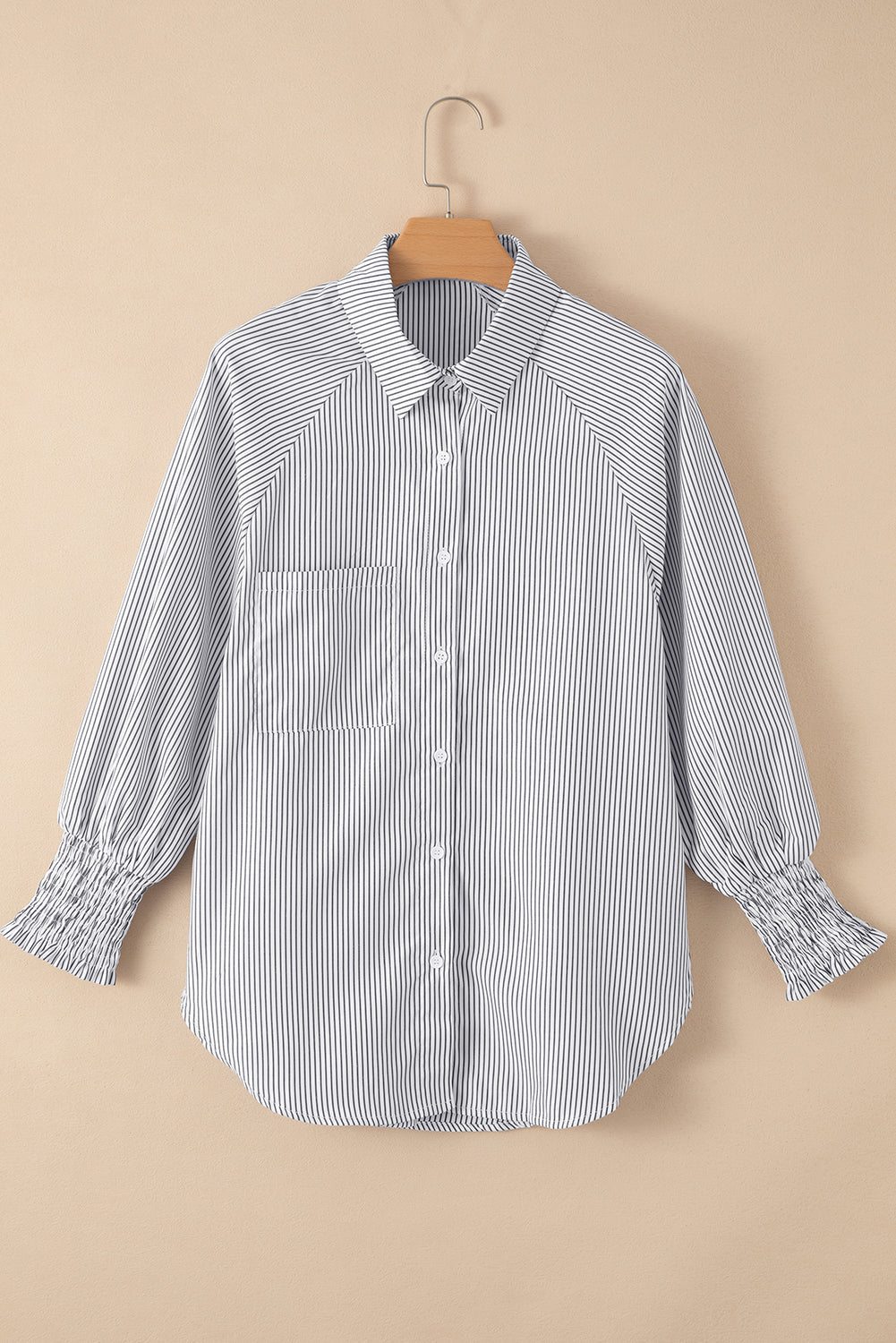 Stripe Smocked Button-Up Shirt