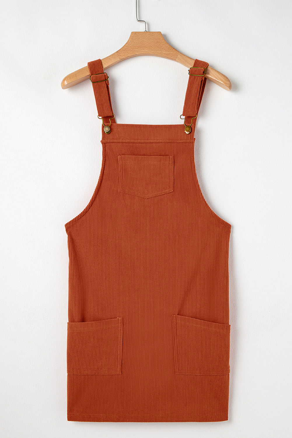 Solid Corduroy Front Pockets Sleeveless Dress