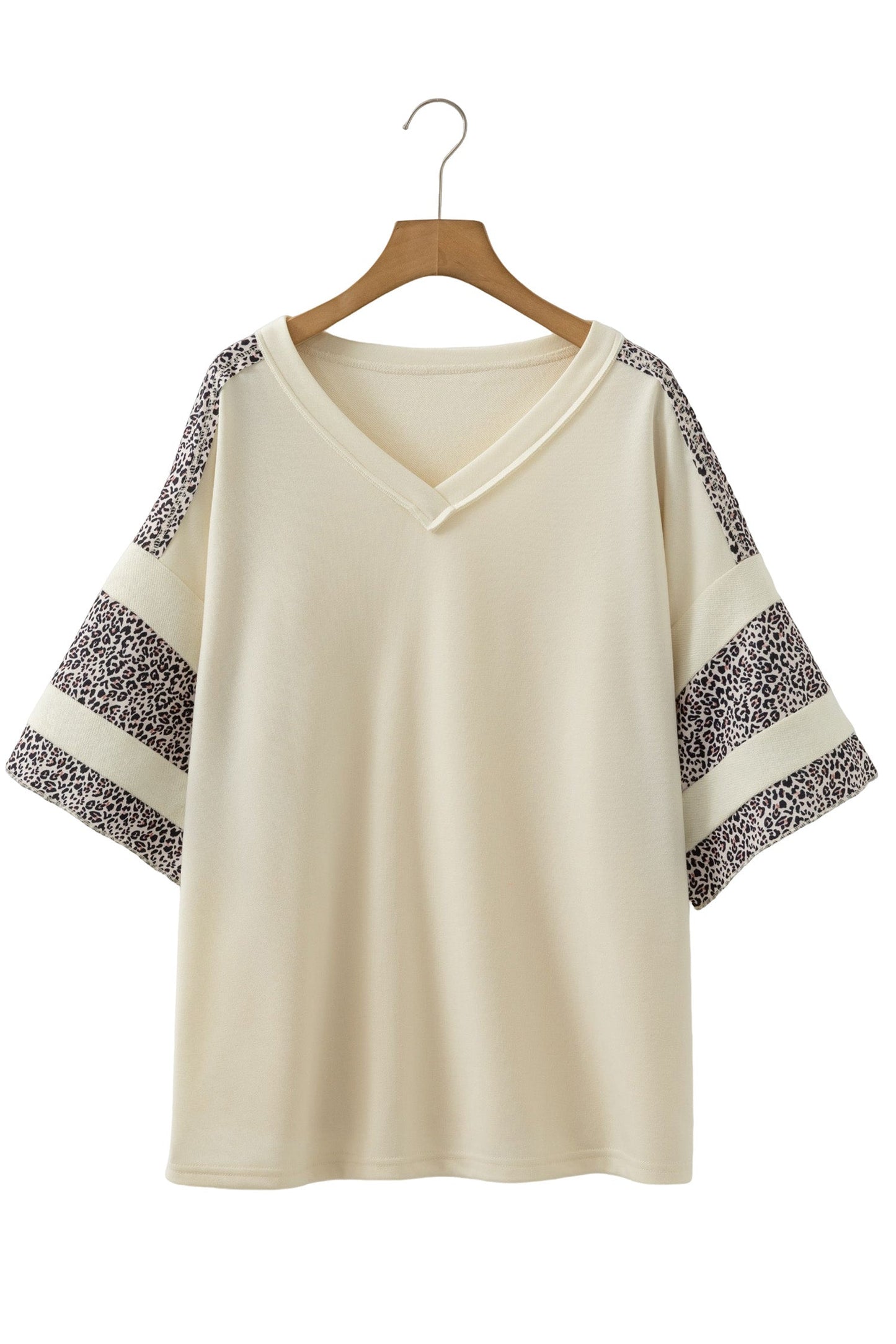 Plus Size Leopard Patchwork V-Neck Short Sleeve Top