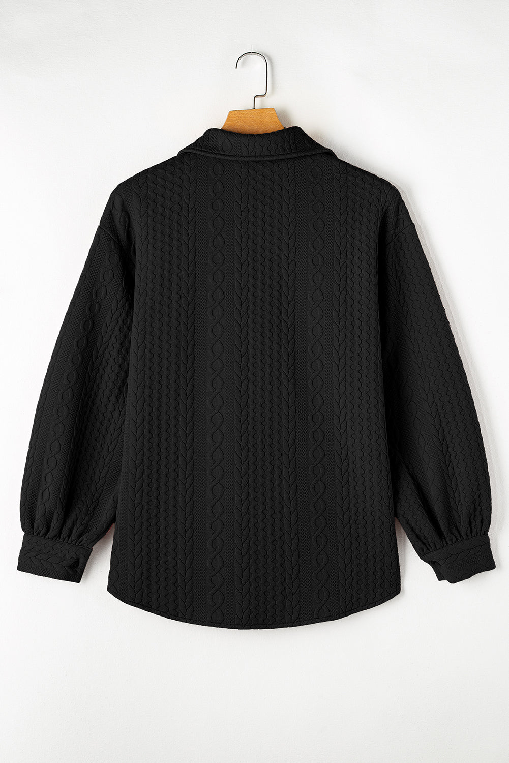 Solid Cable Knit Textured Puff Sleeve Shacket