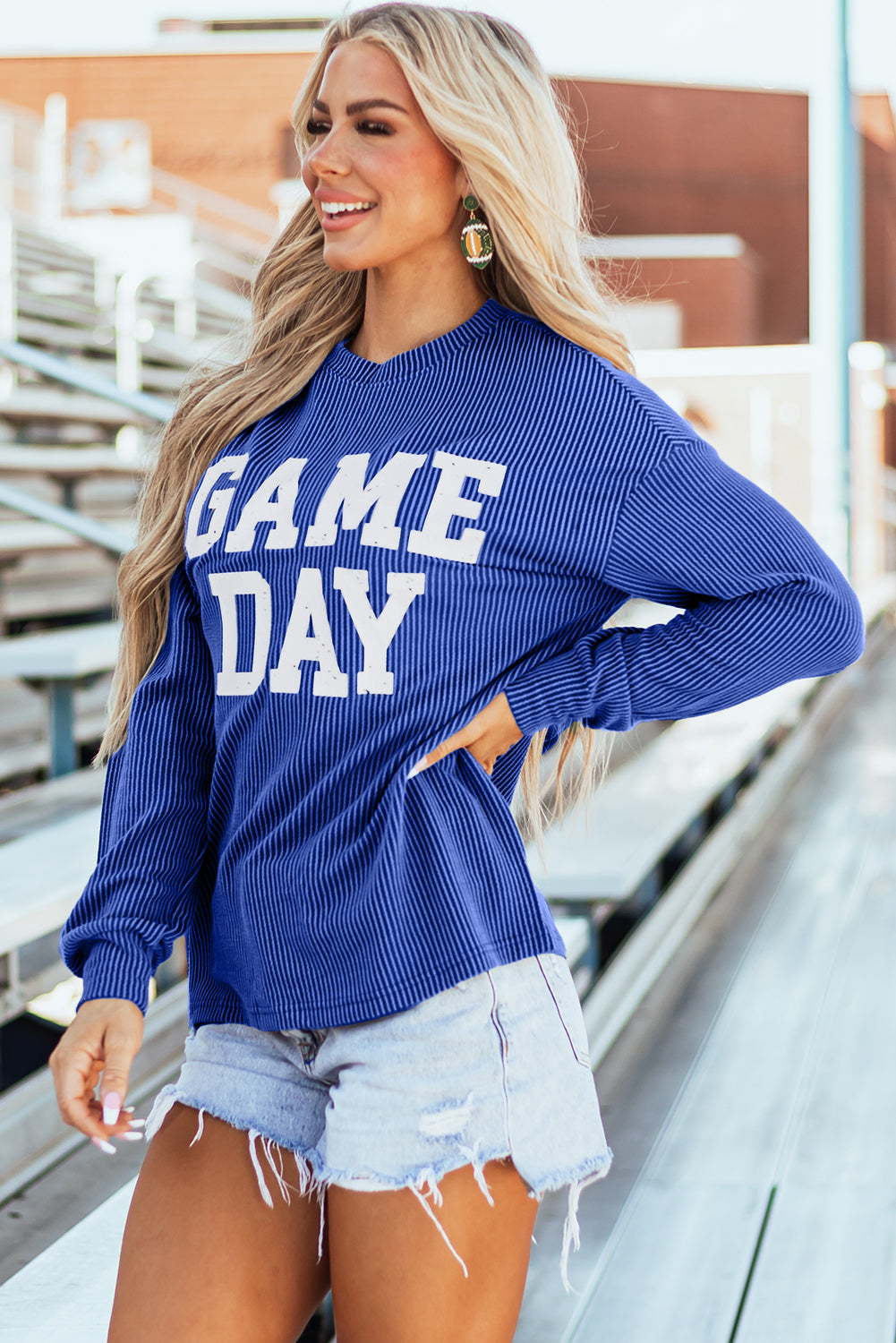 GAME DAY Textured Long Sleeve Crewneck Top ( This is. Drop ship and NOT available for pick up )