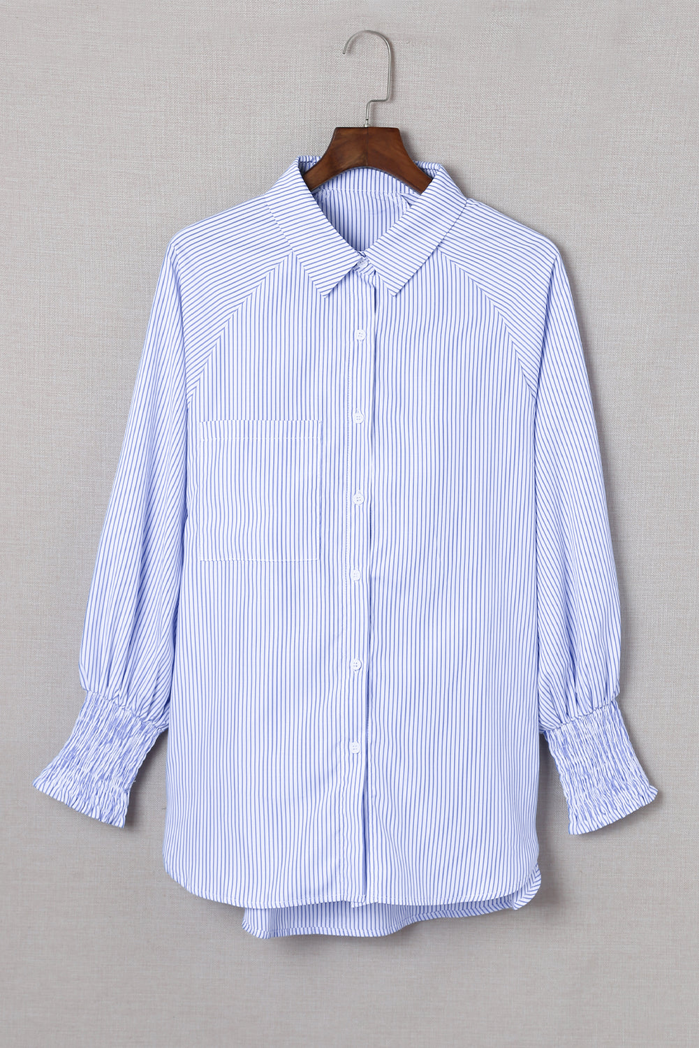 Stripe Smocked Button-Up Shirt