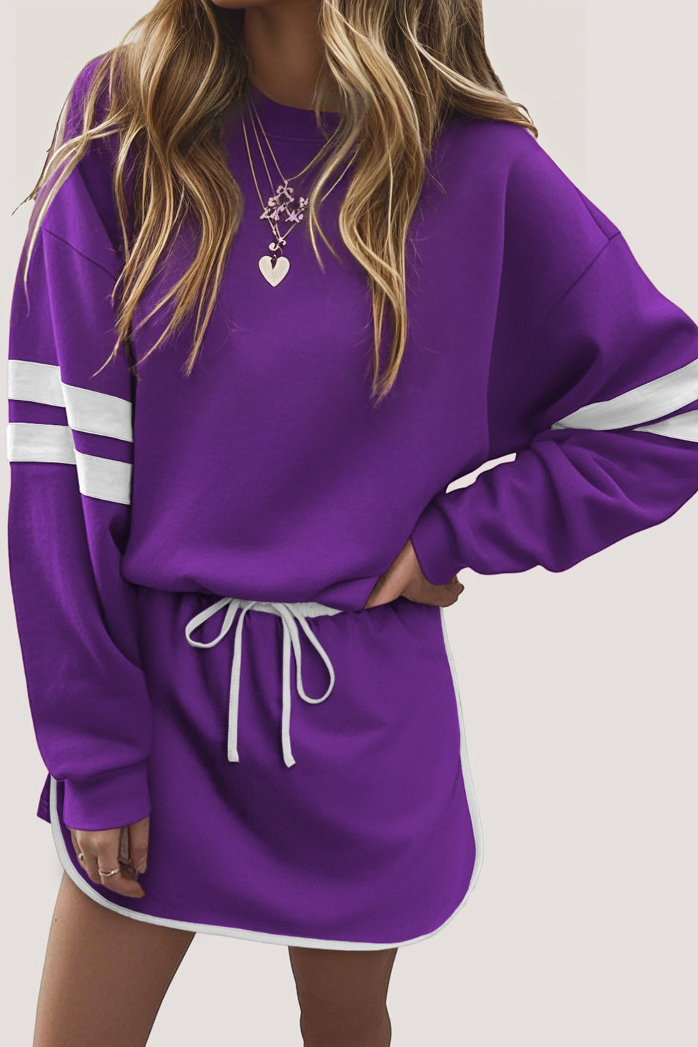 Varsity Stripe Pullover and Mini Skirt Set