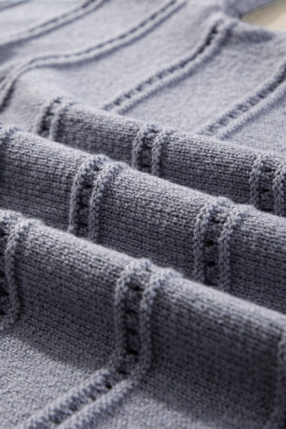 Pointelle Knit Boat Neck Drop Shoulder Sweater